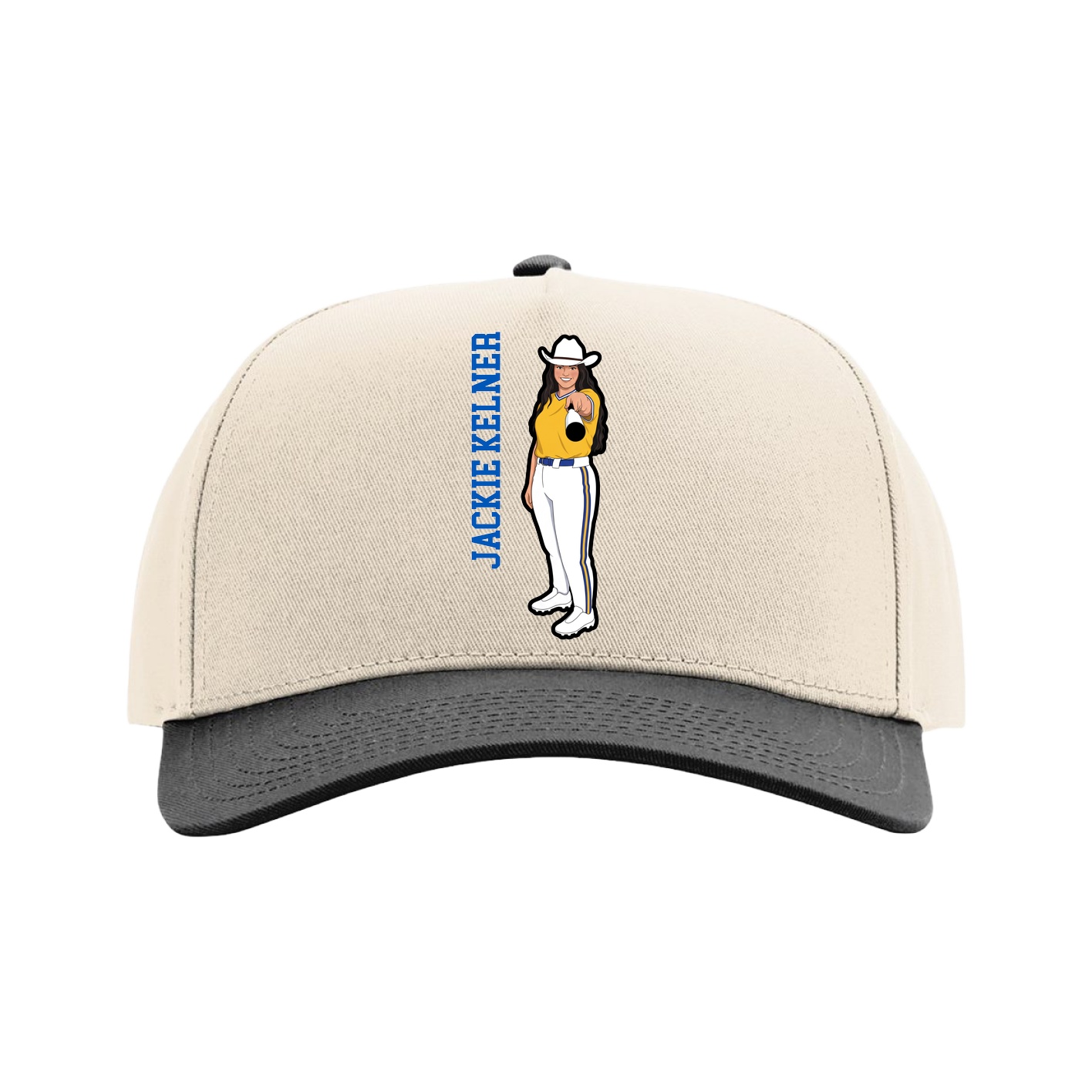 Full Fabric Five-Panel Champ Cap — Name Vertical in Cream/Black