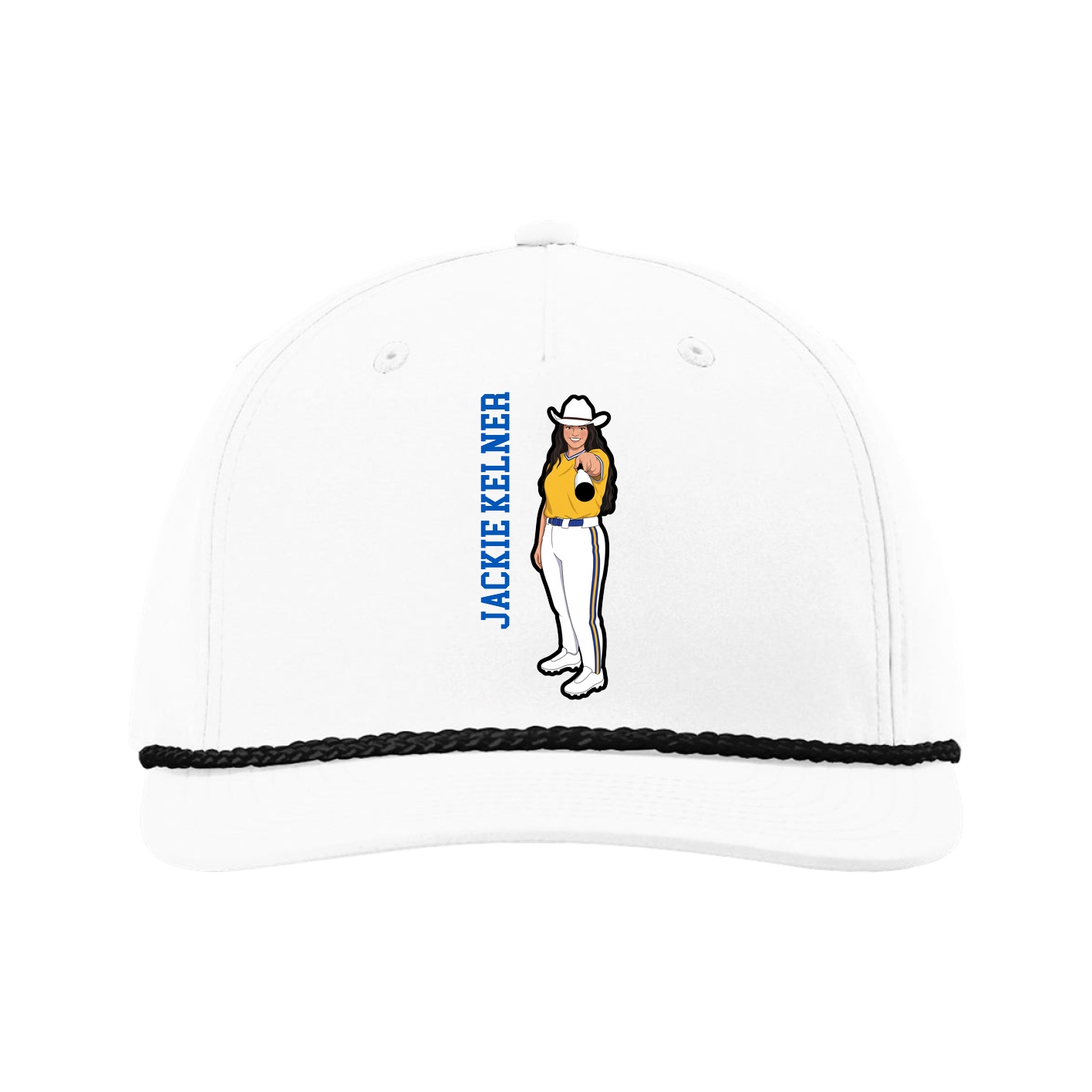 Five-Panel Classic Rope Cap — Name Vertical in White