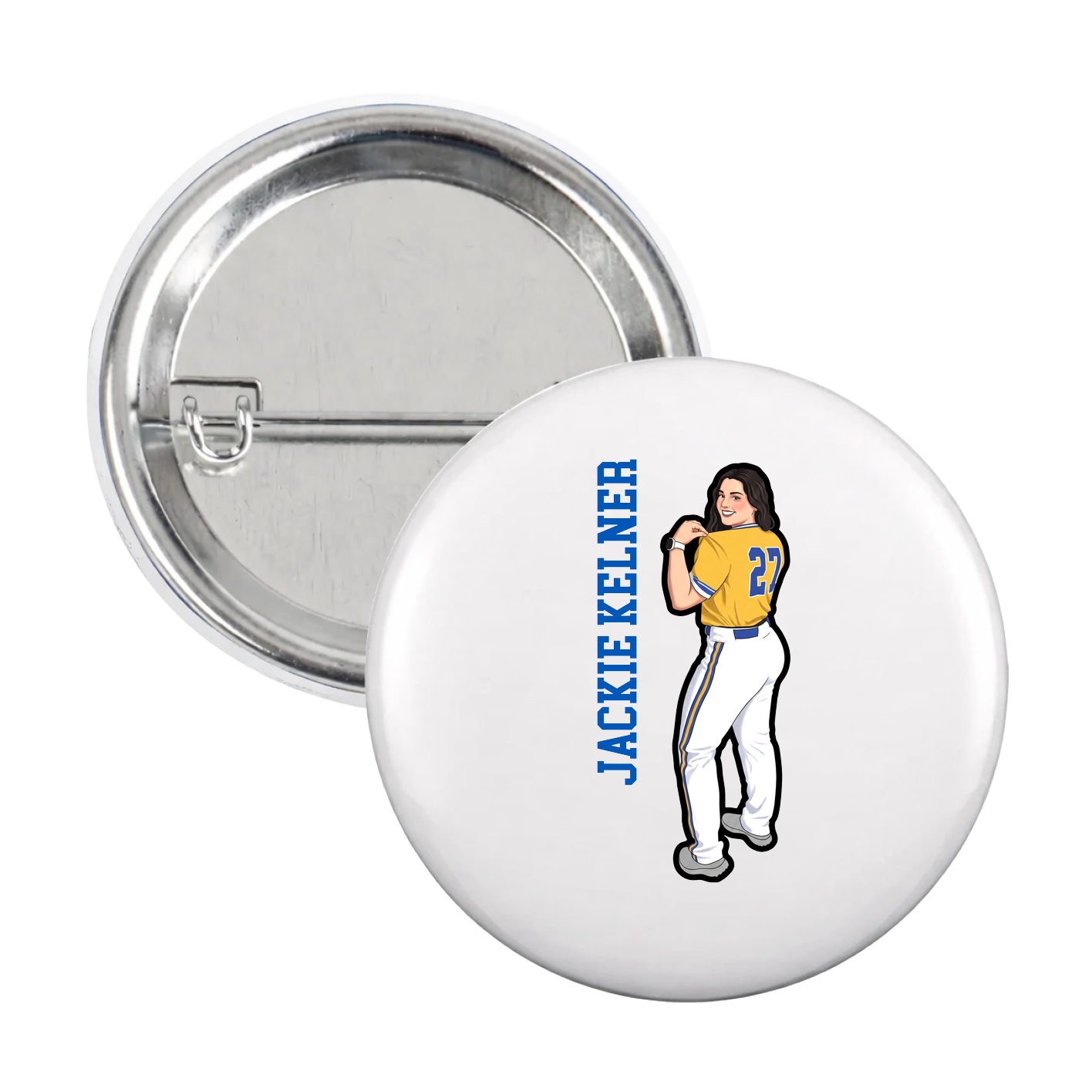 Game Day Button — Name Vertical in White