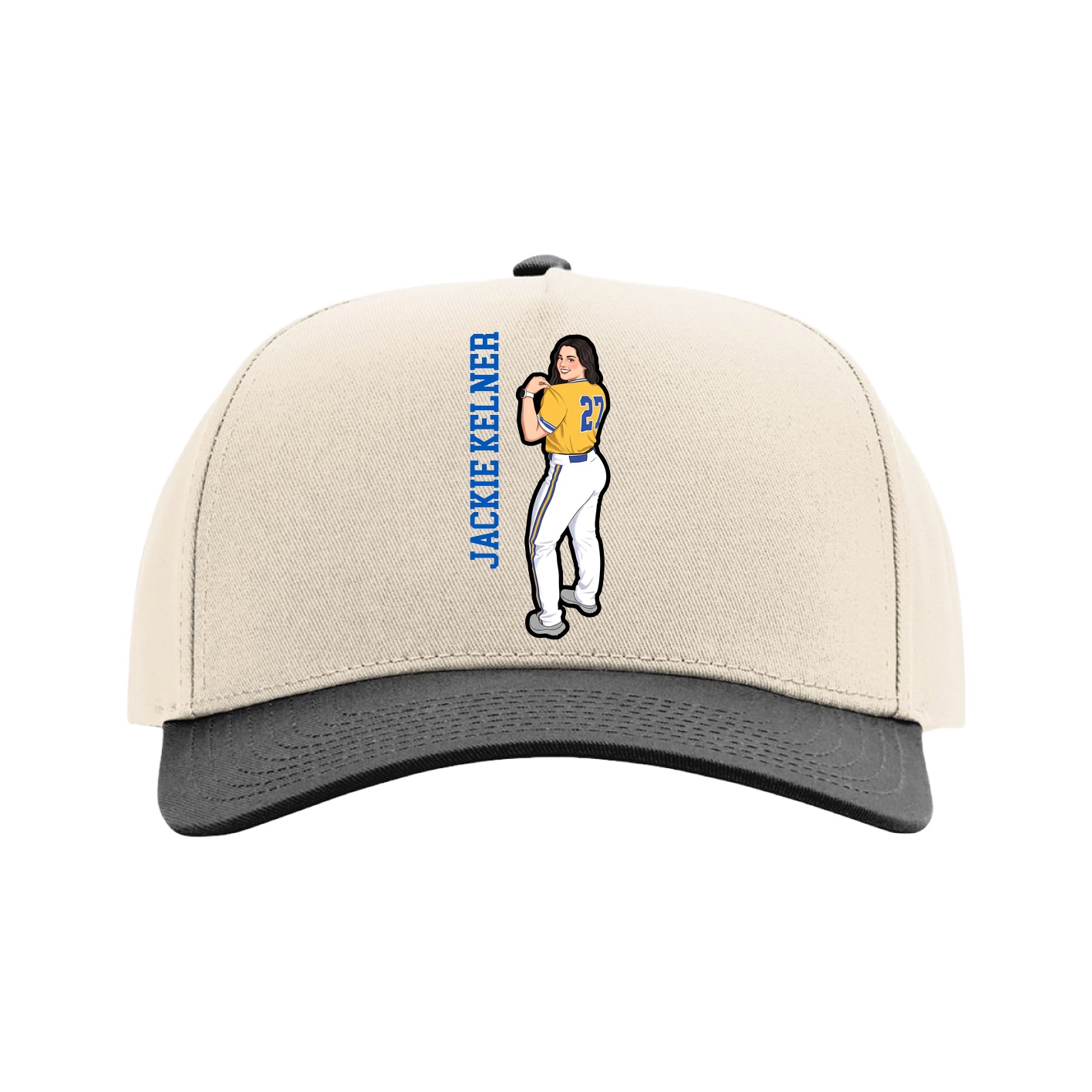 Full Fabric Five-Panel Champ Cap — Name Vertical in Cream/Black