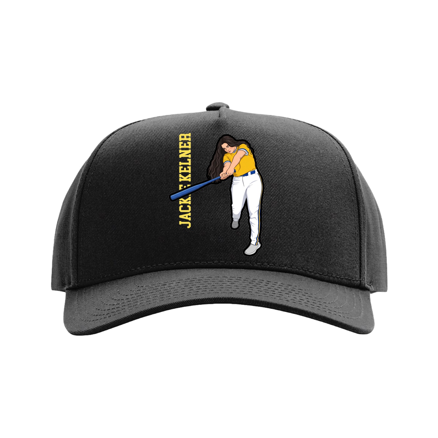Full Fabric Five-Panel Champ Cap — Name Vertical in Black