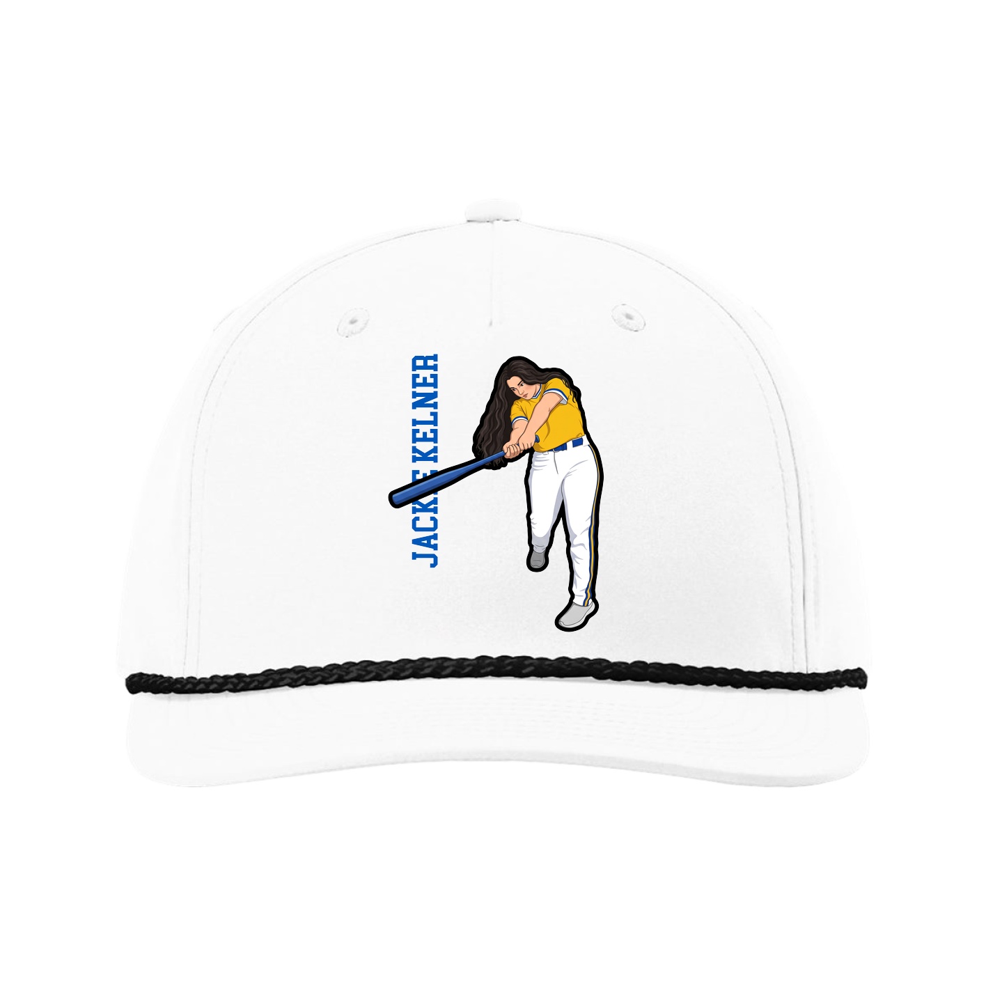 Five-Panel Classic Rope Cap — Name Vertical in White