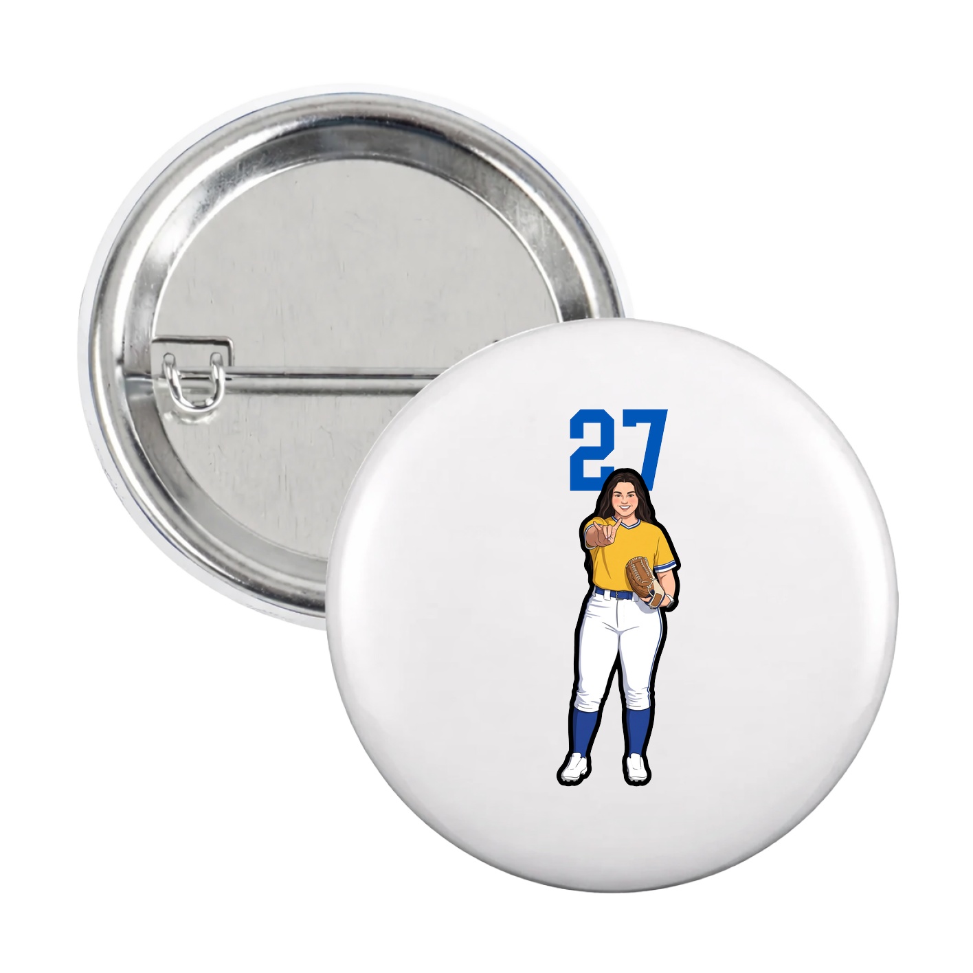 Game Day Button — Number Top in White