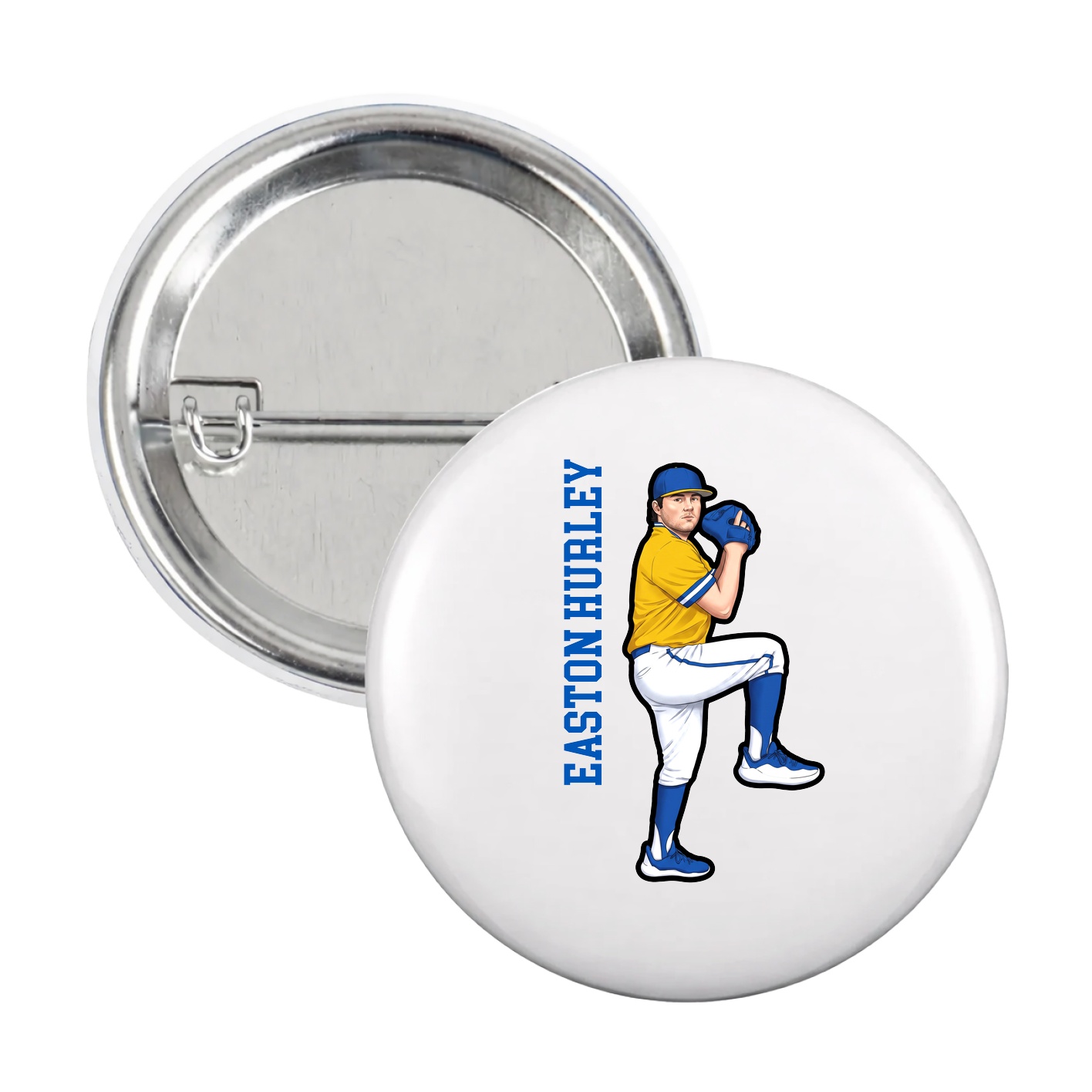 Game Day Button — Name Vertical in White