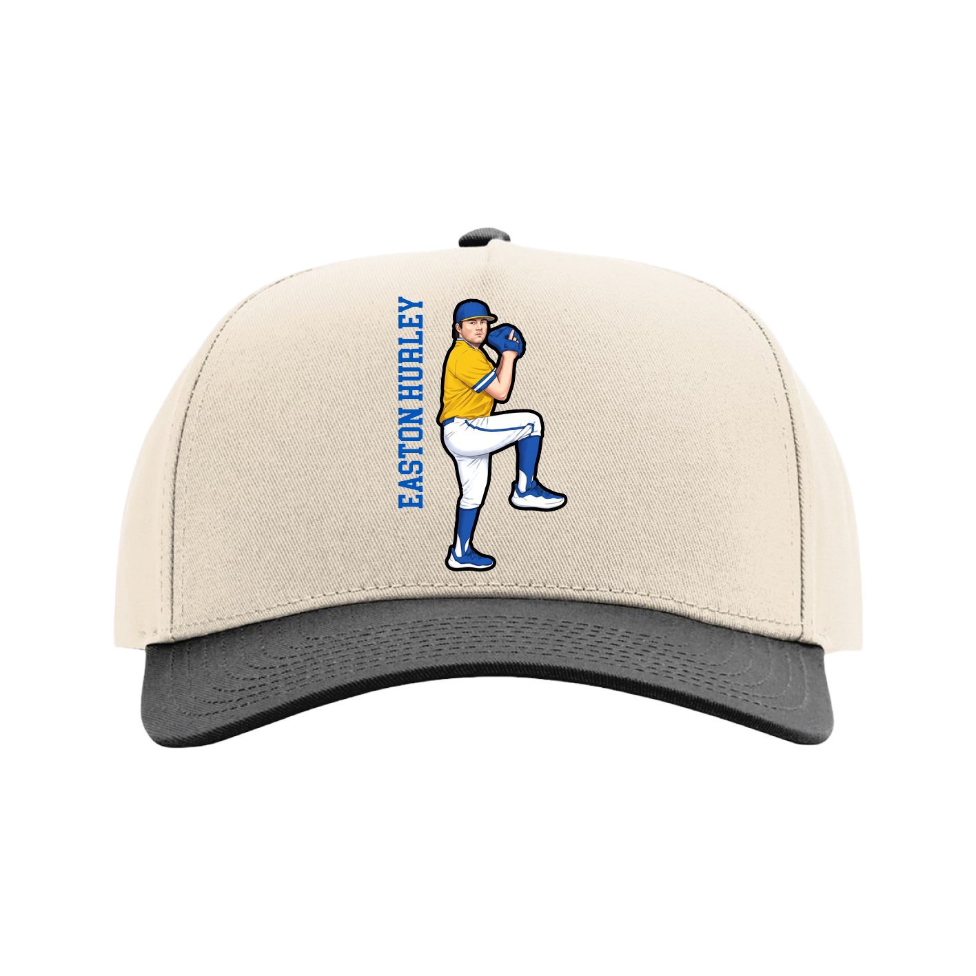 Full Fabric Five-Panel Champ Cap — Name Vertical in Cream/Black