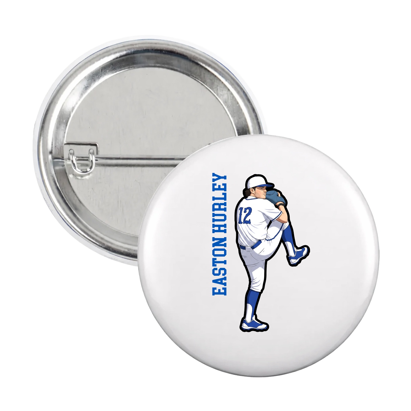 Game Day Button — Name Vertical in White
