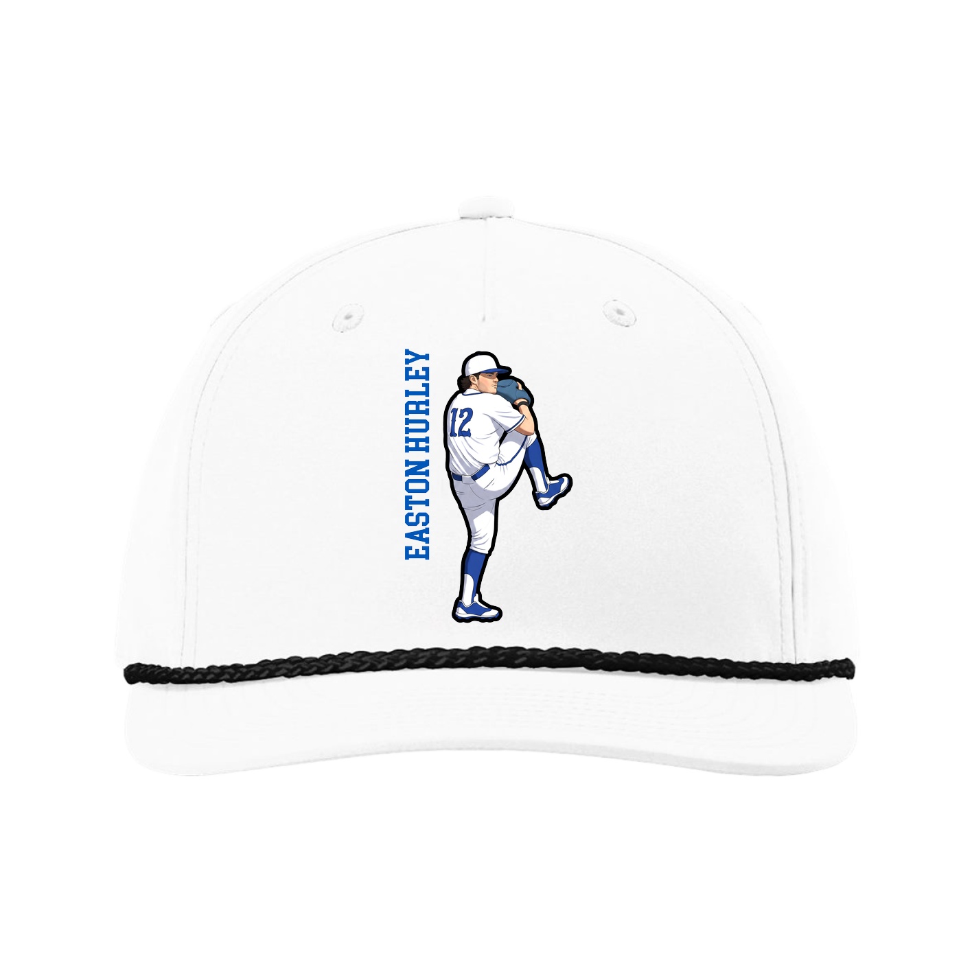 Five-Panel Classic Rope Cap — Name Vertical in White