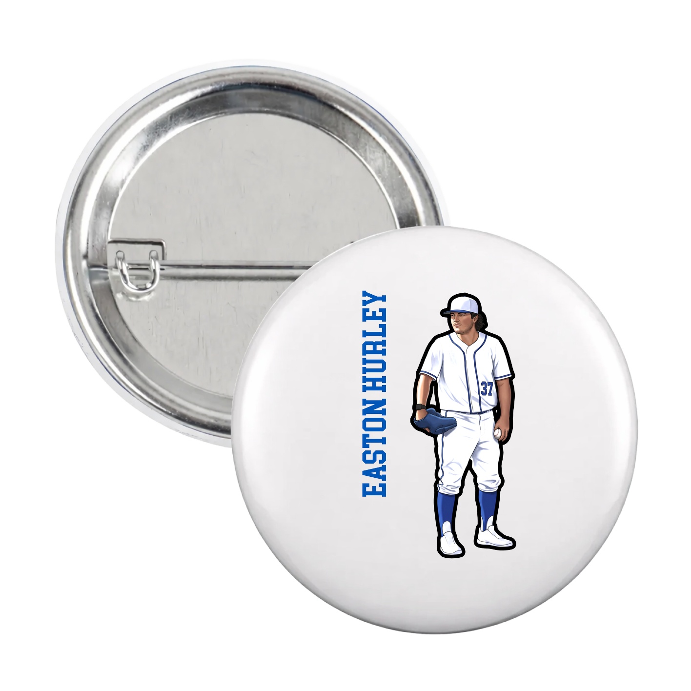 Game Day Button — Name Vertical in White