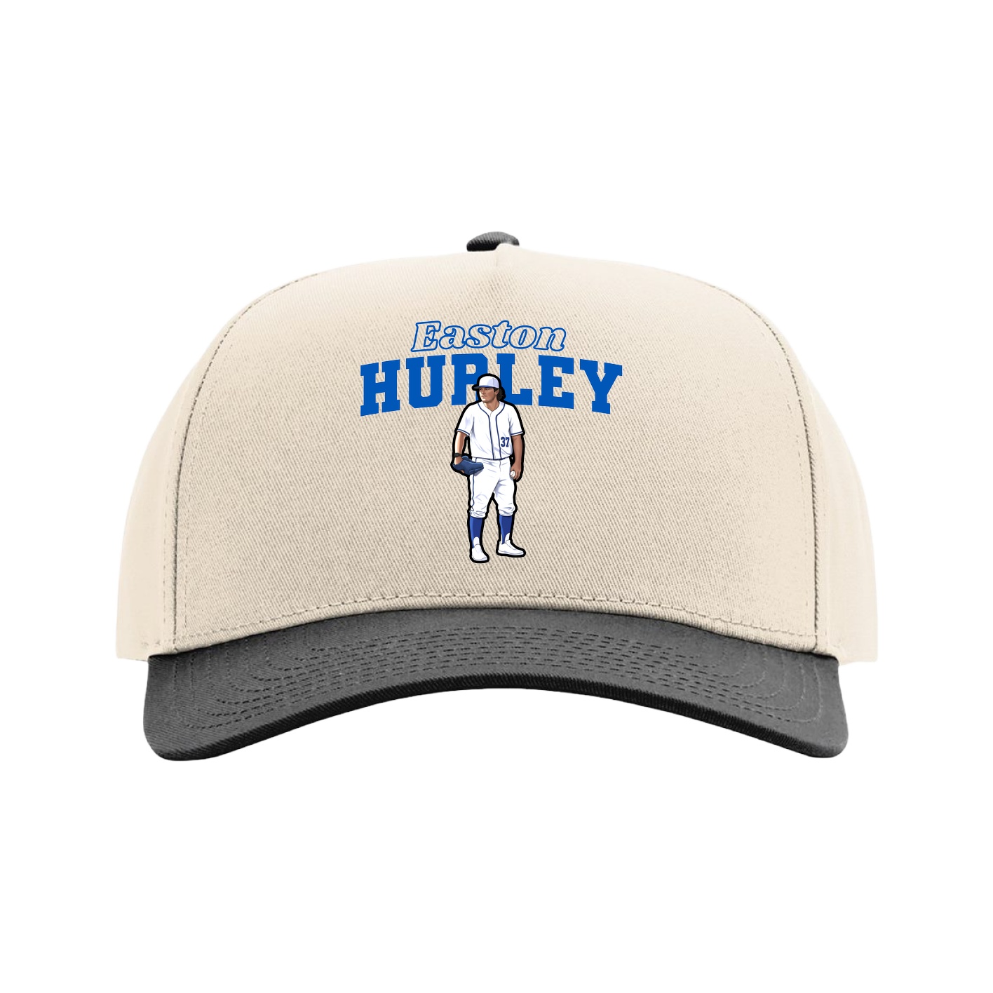 Full Fabric Five-Panel Champ Cap — Name Arch in Cream/Black