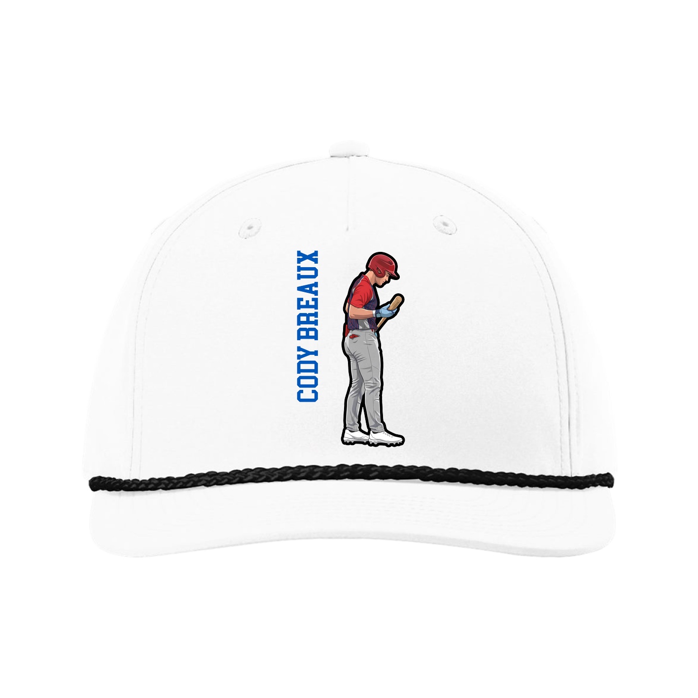 Five-Panel Classic Rope Cap — Name Vertical in White