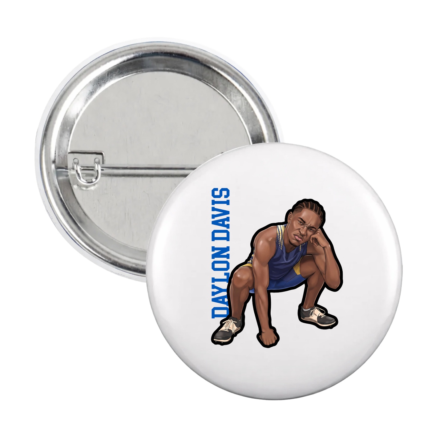 Game Day Button — Name Vertical in White