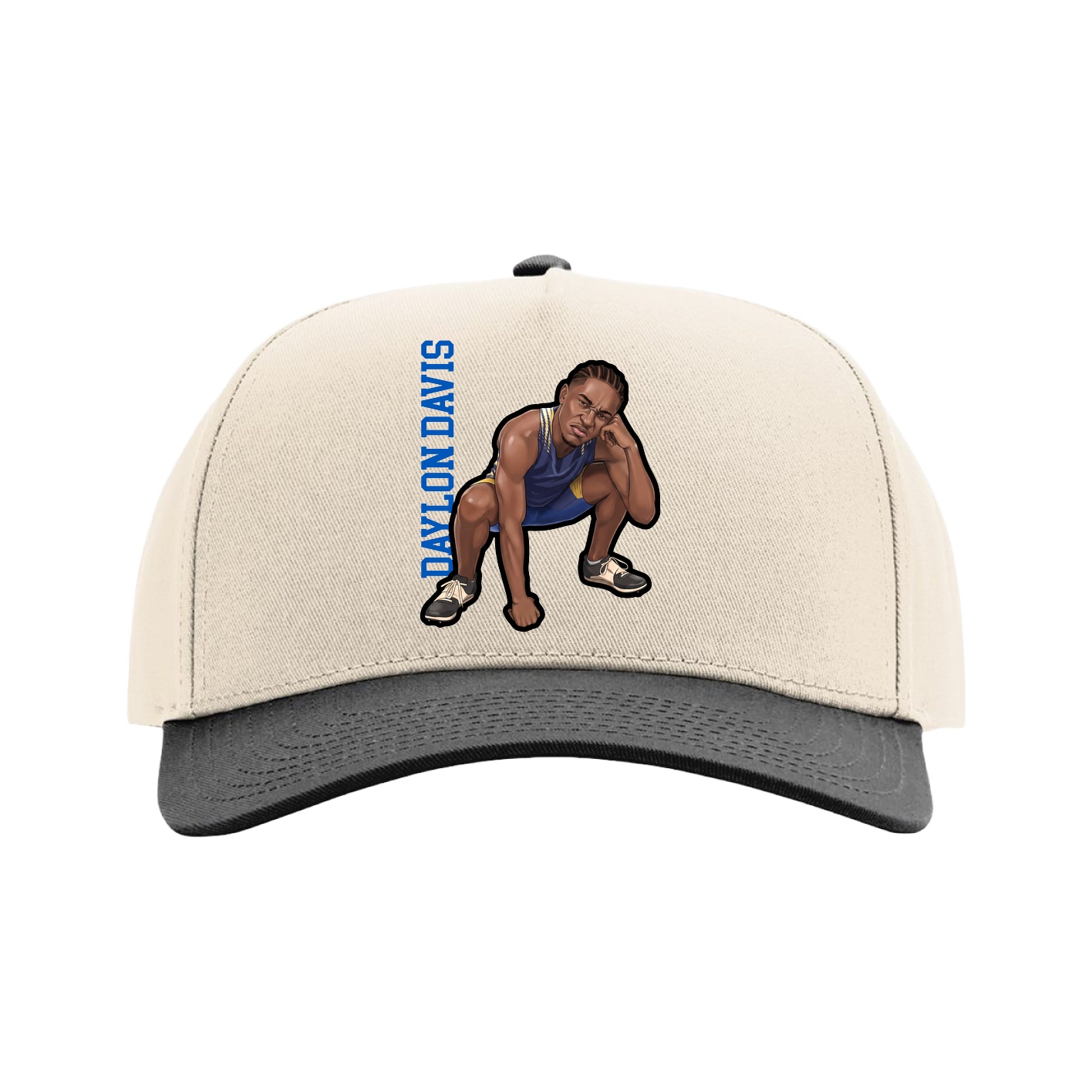 Full Fabric Five-Panel Champ Cap — Name Vertical in Cream/Black