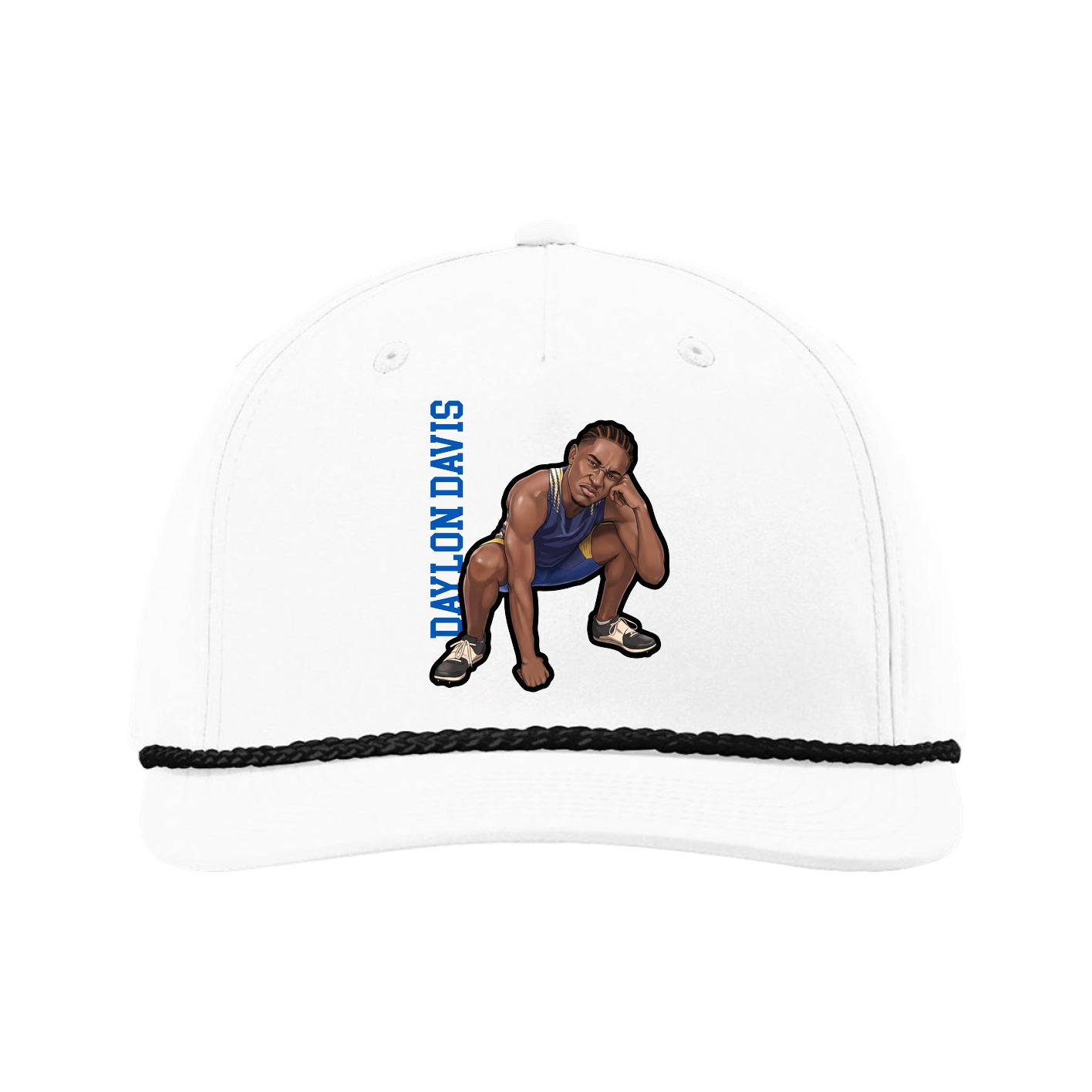 Five-Panel Classic Rope Cap — Name Vertical in White