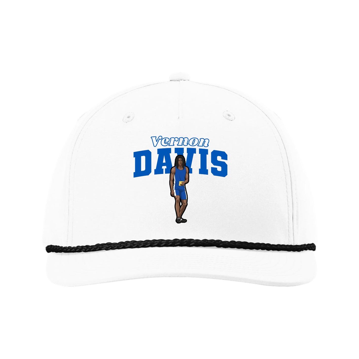Five-Panel Classic Rope Cap — Name Arch in White
