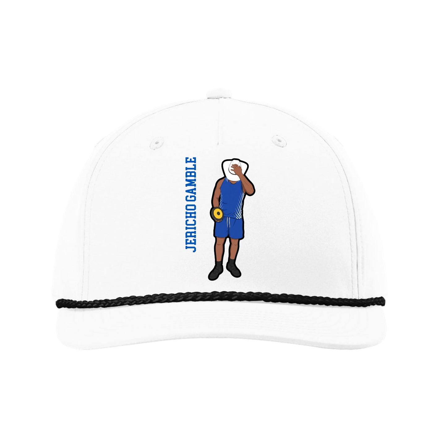 Five-Panel Classic Rope Cap — Name Vertical in White