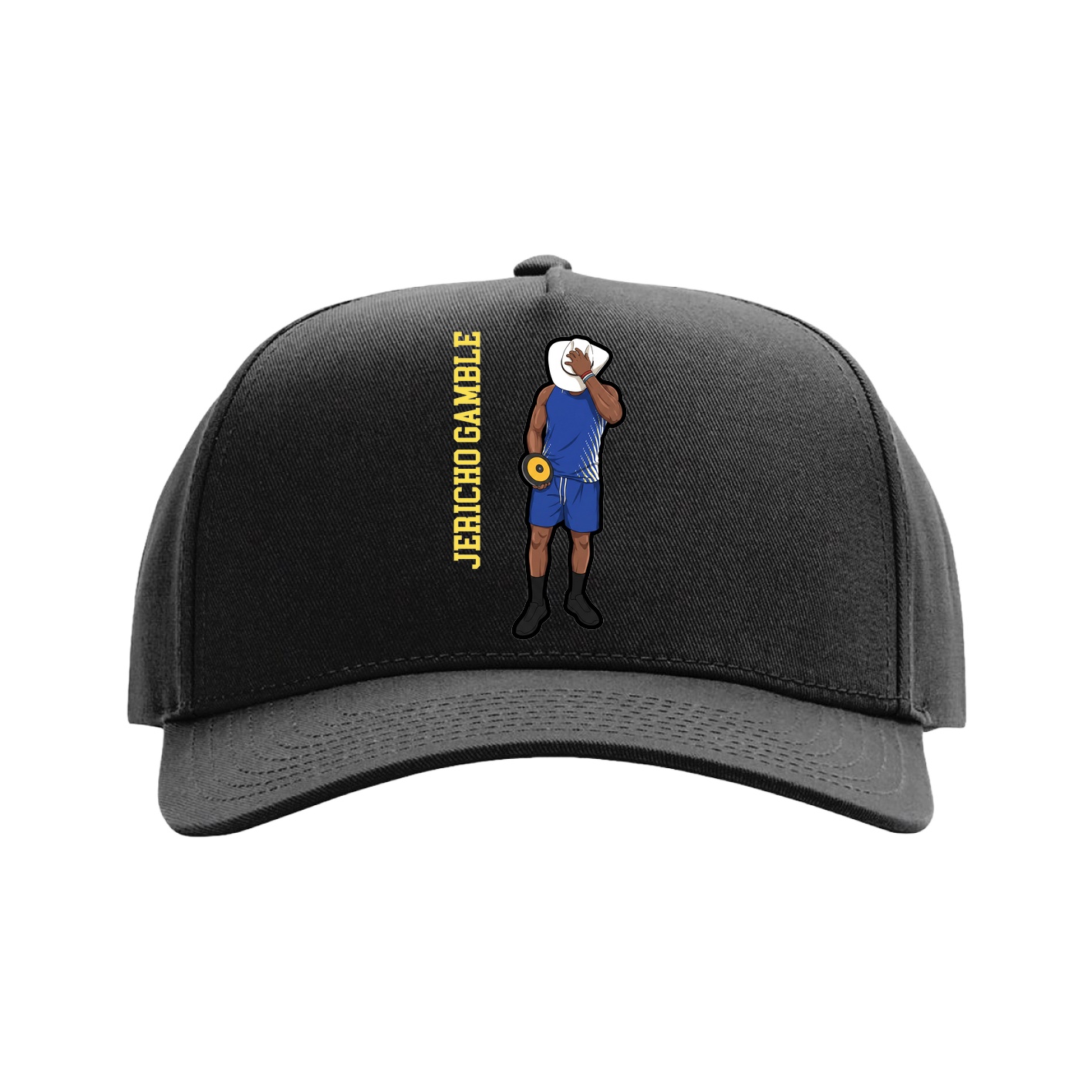 Full Fabric Five-Panel Champ Cap — Name Vertical in Black