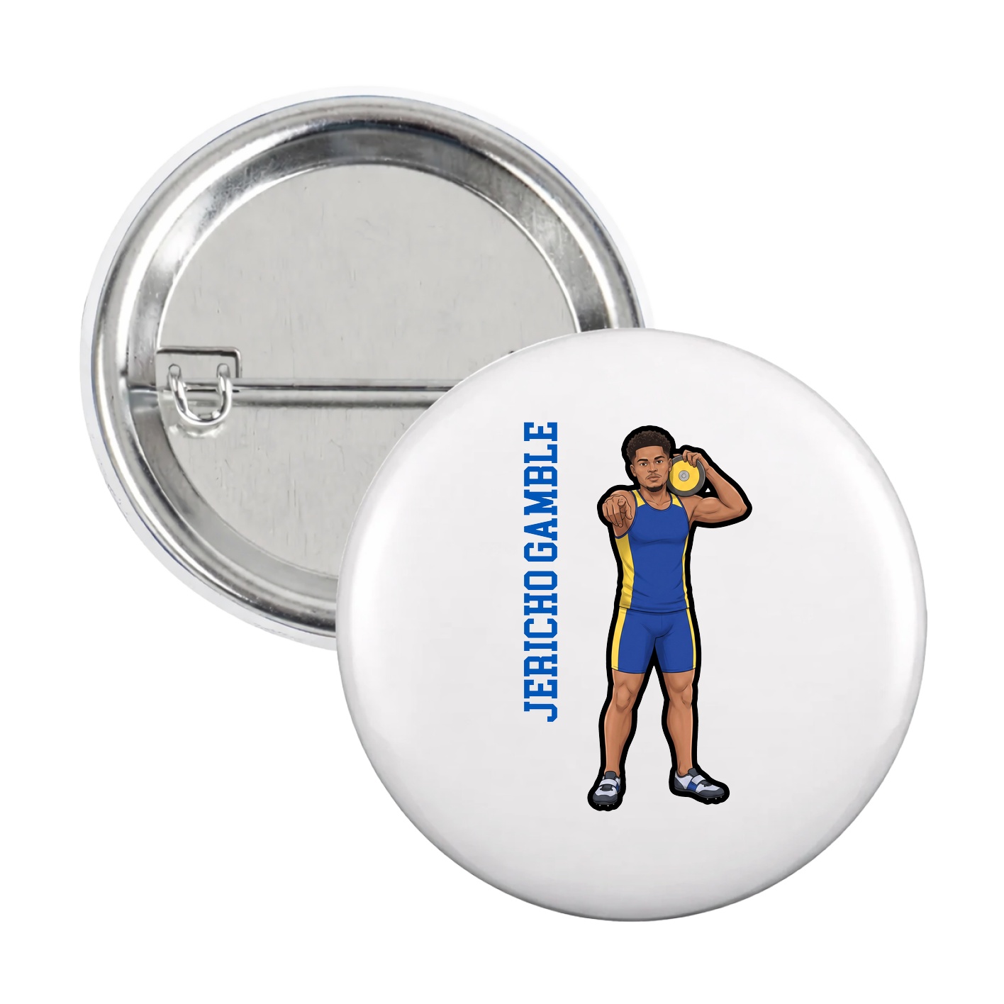 Game Day Button — Name Vertical in White