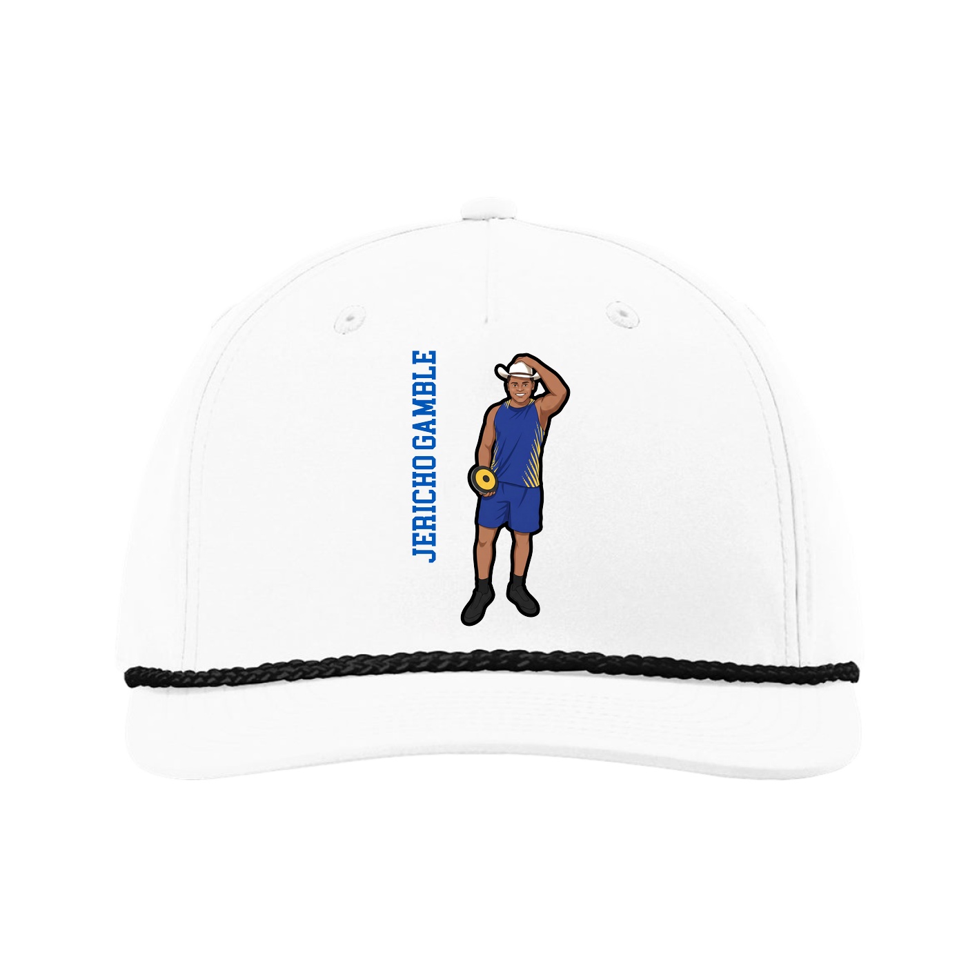 Five-Panel Classic Rope Cap — Name Vertical in White