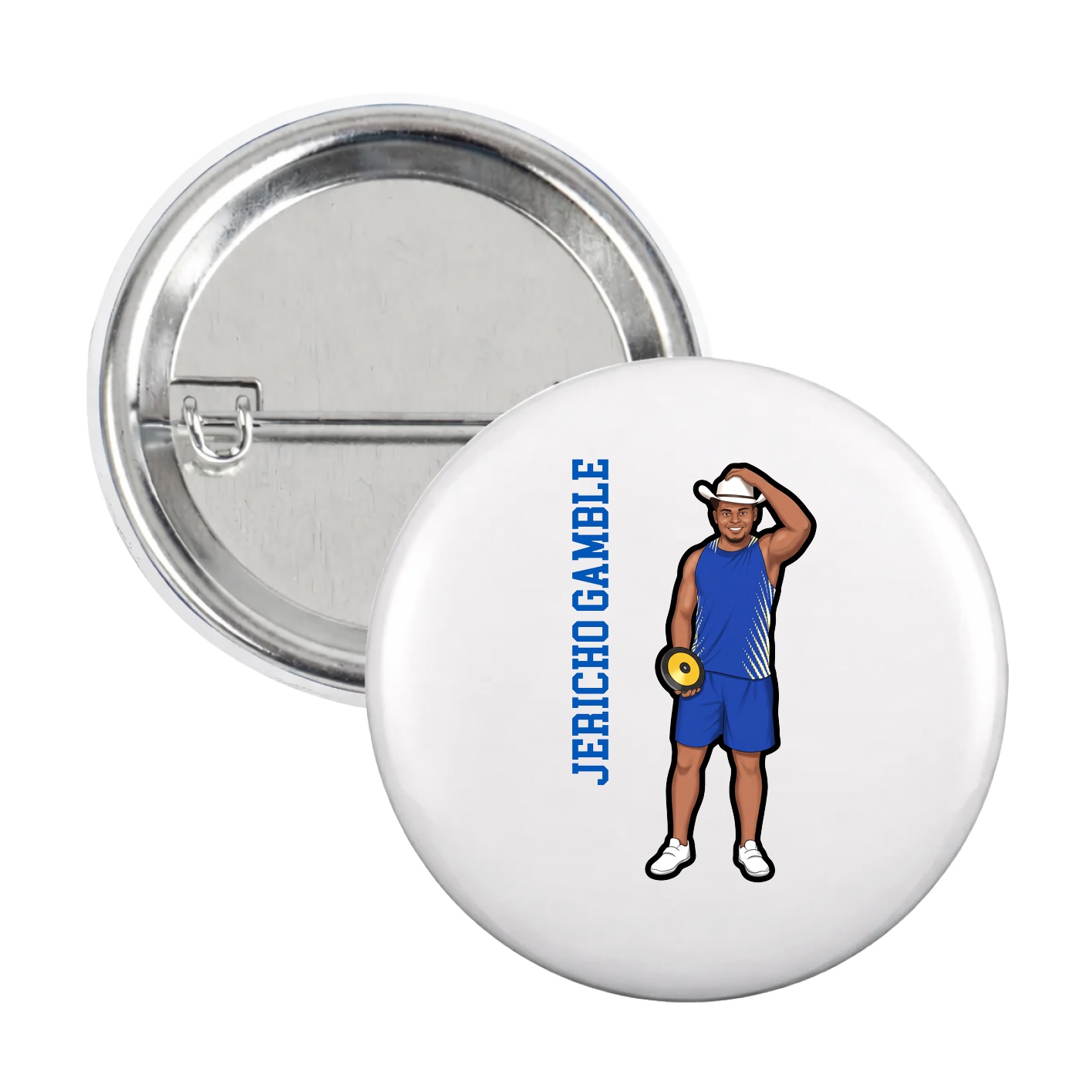 Game Day Button — Name Vertical in White