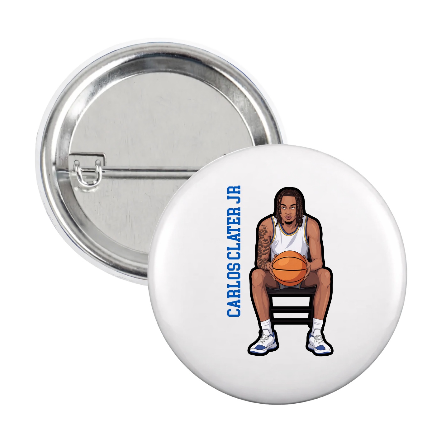 Game Day Button — Name Vertical in White
