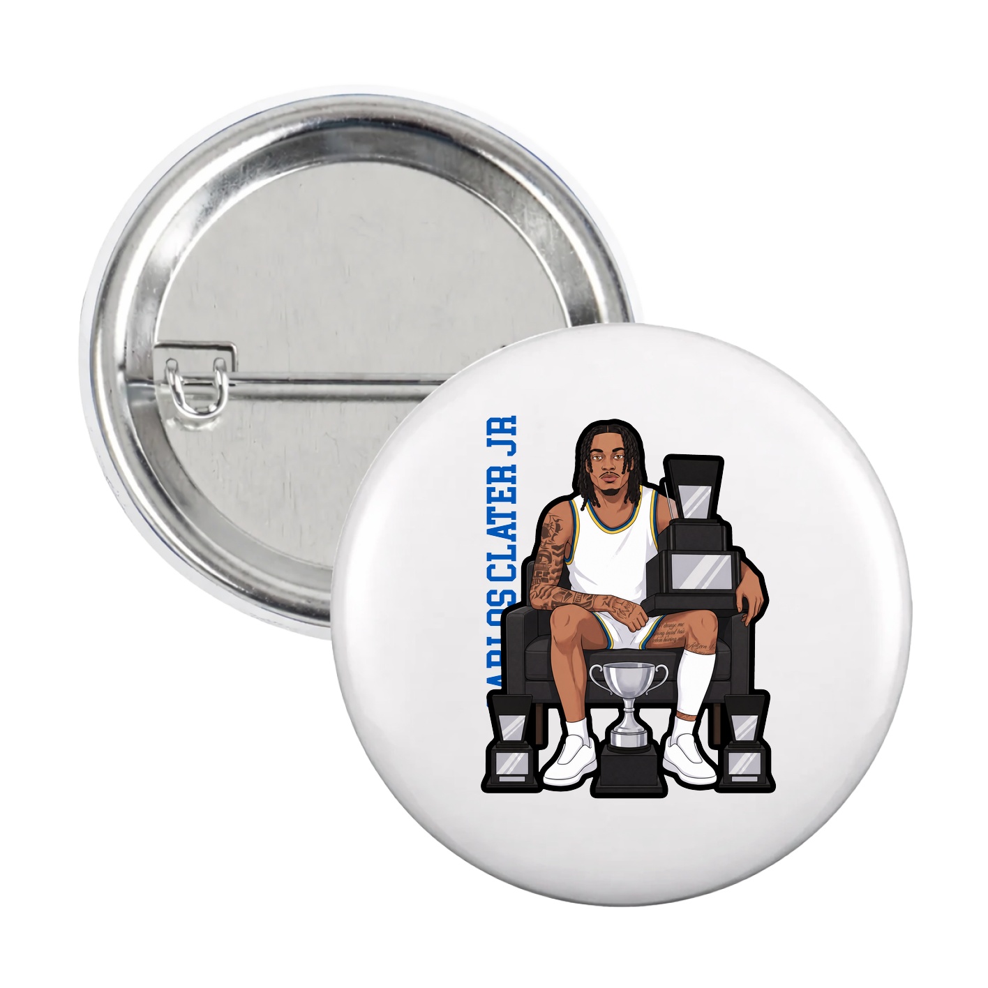 Game Day Button — Name Vertical in White