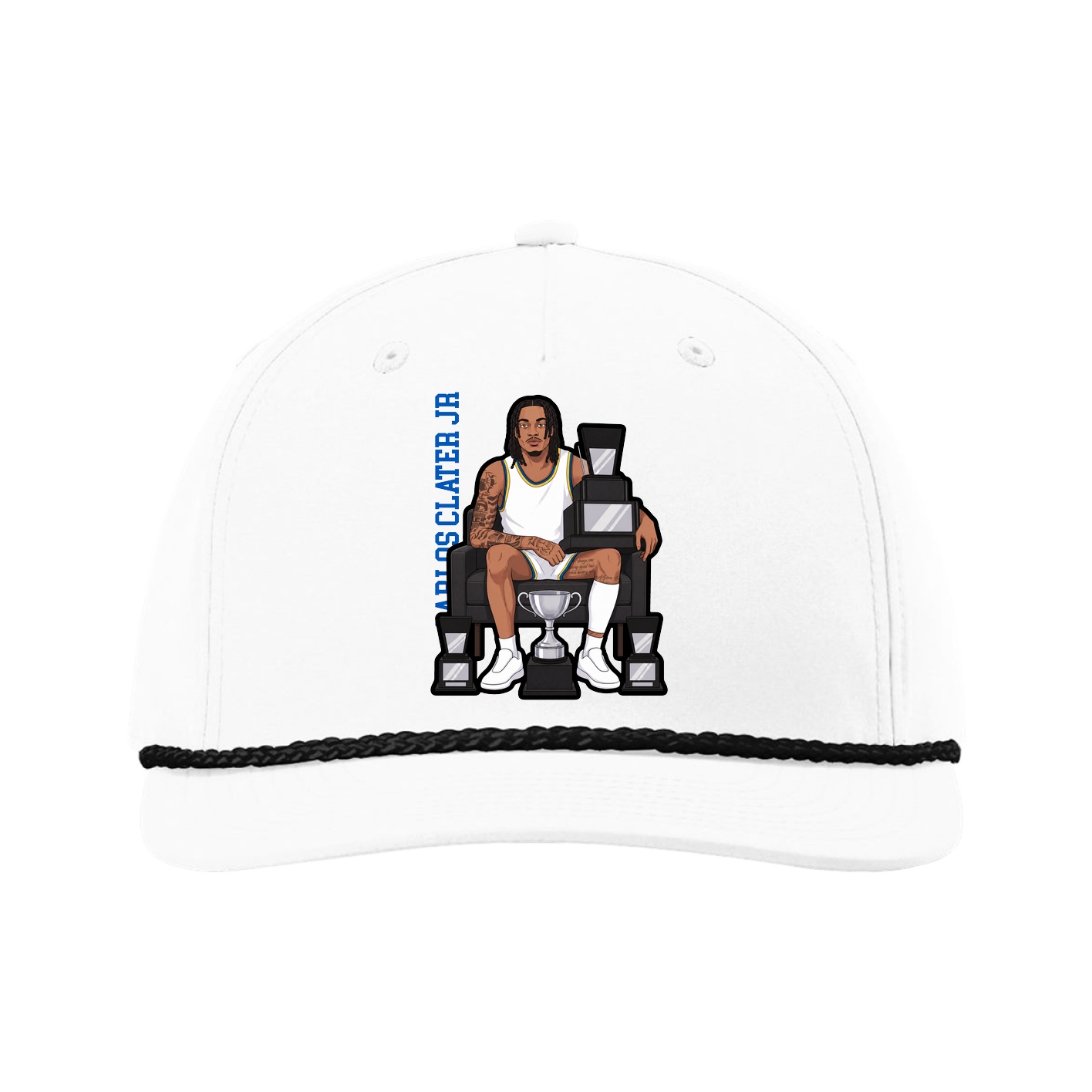 Five-Panel Classic Rope Cap — Name Vertical in White