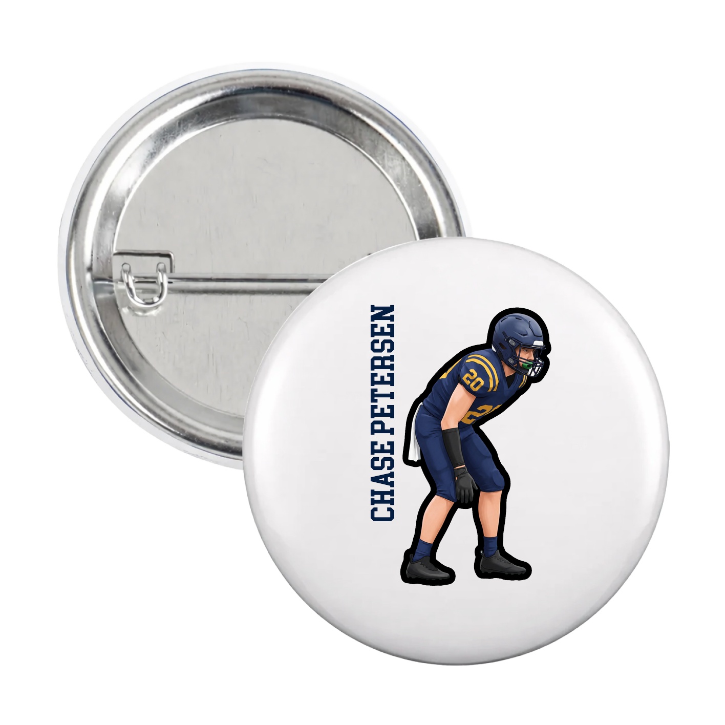 Game Day Button — Name Vertical in White