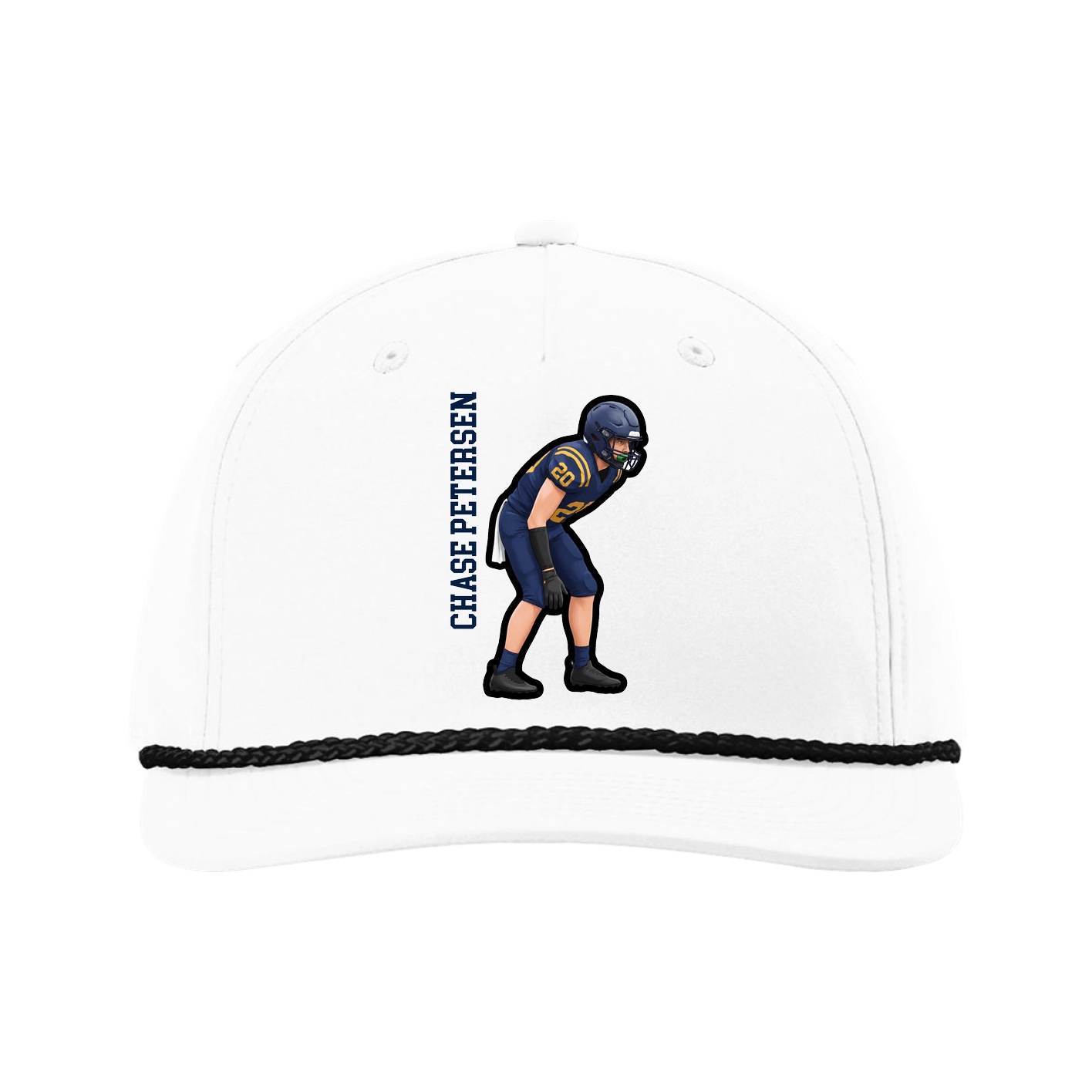 Five-Panel Classic Rope Cap — Name Vertical in White