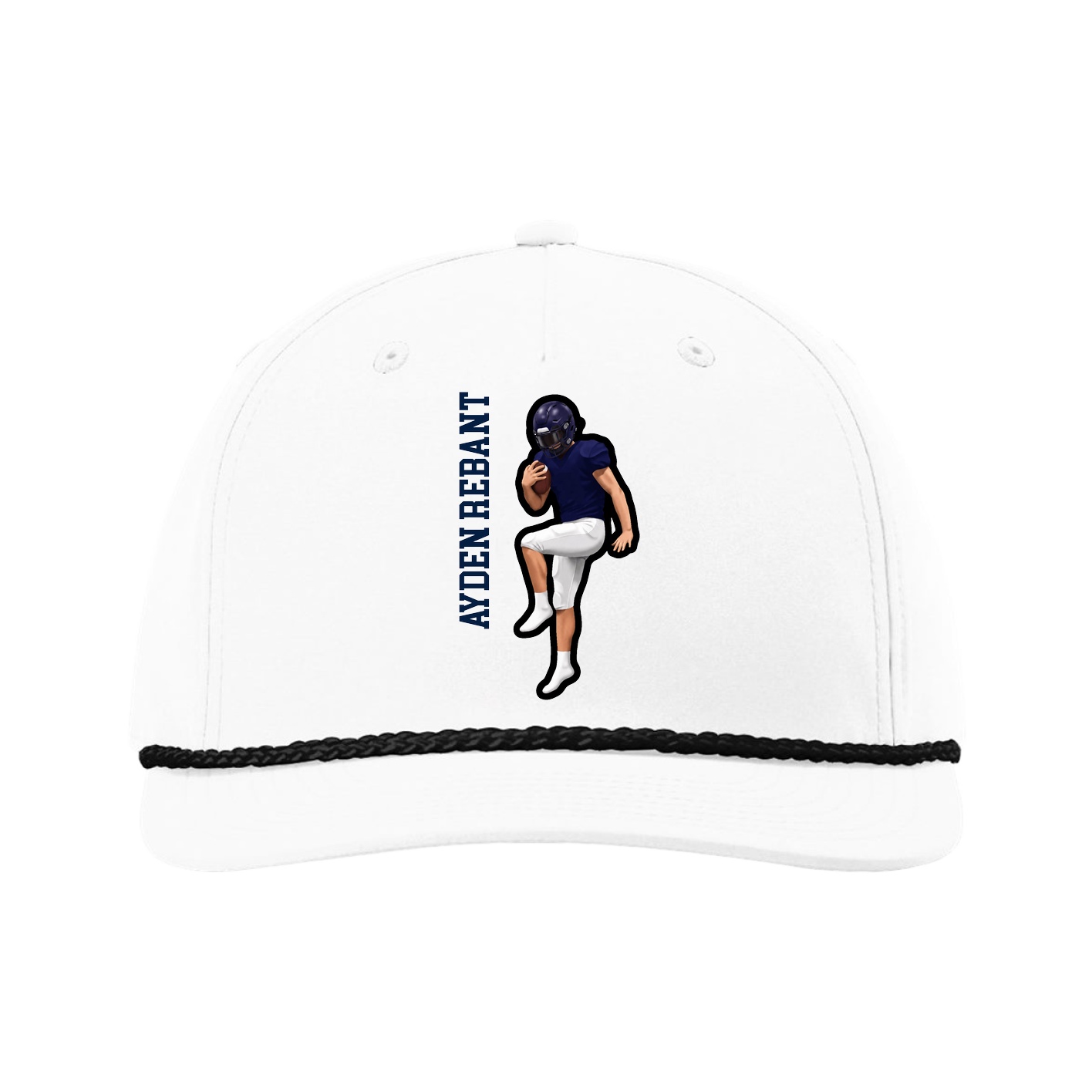 Five-Panel Classic Rope Cap — Name Vertical in White