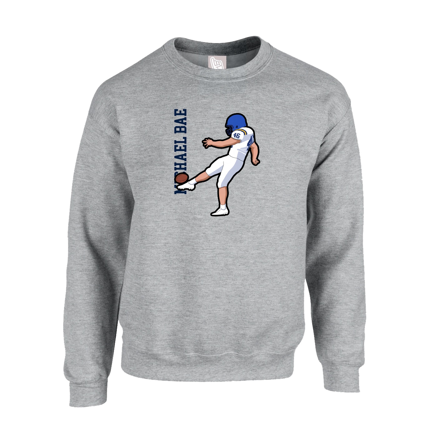 Fleece Crew — Name Vertical in Grey