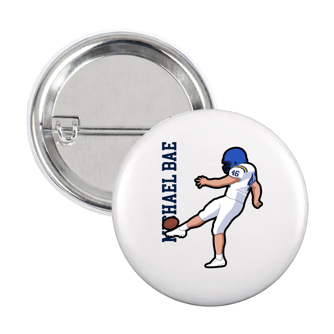 Game Day Button — Name Vertical in White