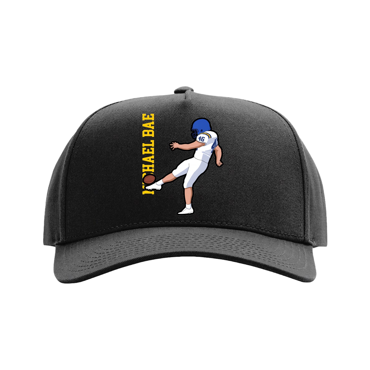Full Fabric Five-Panel Champ Cap — Name Vertical in Black