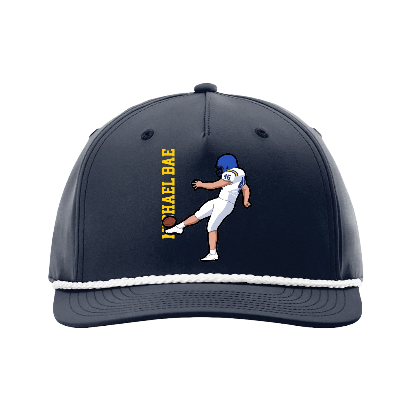 Five-Panel Classic Rope Cap — Name Vertical in Navy