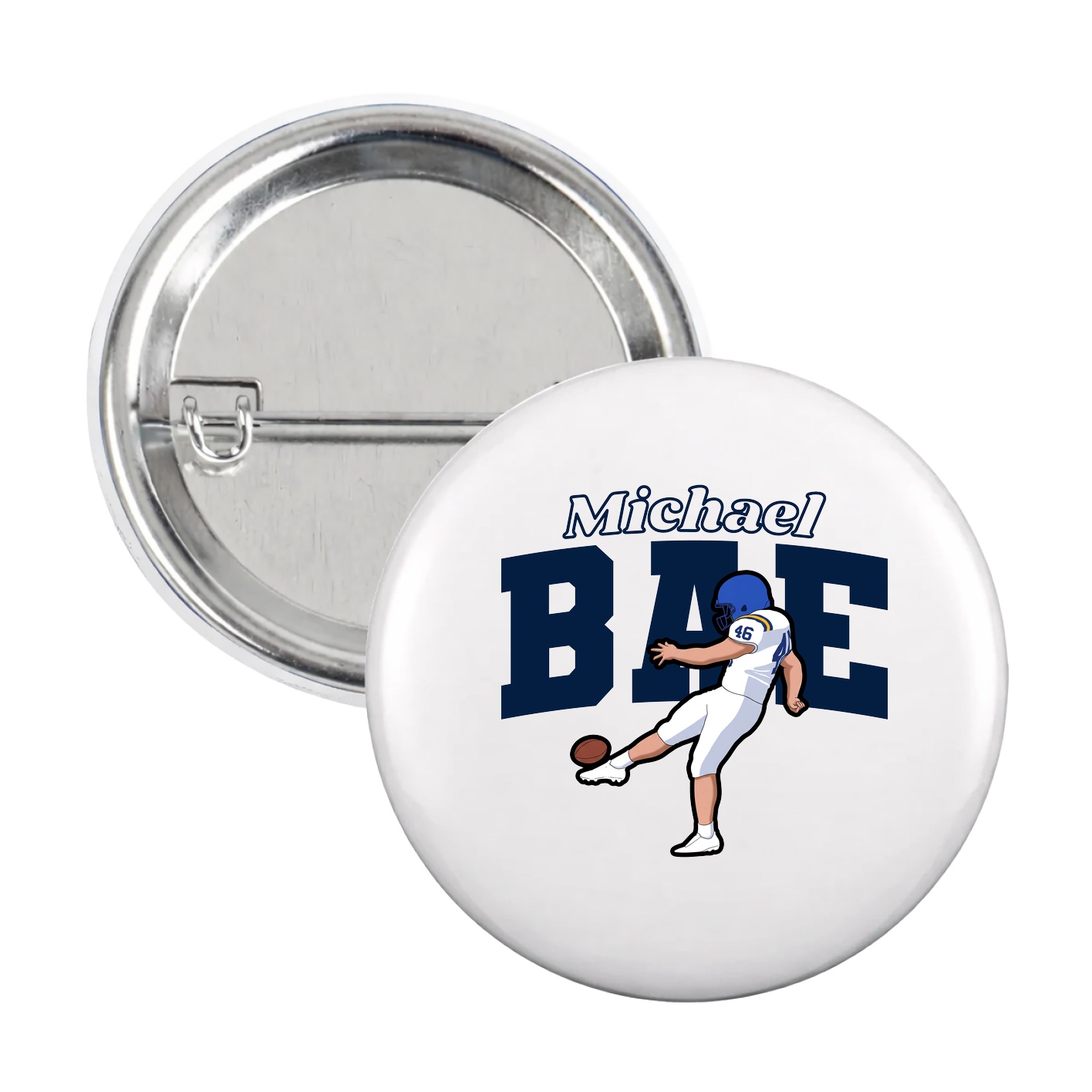Game Day Button — Name Arch in White