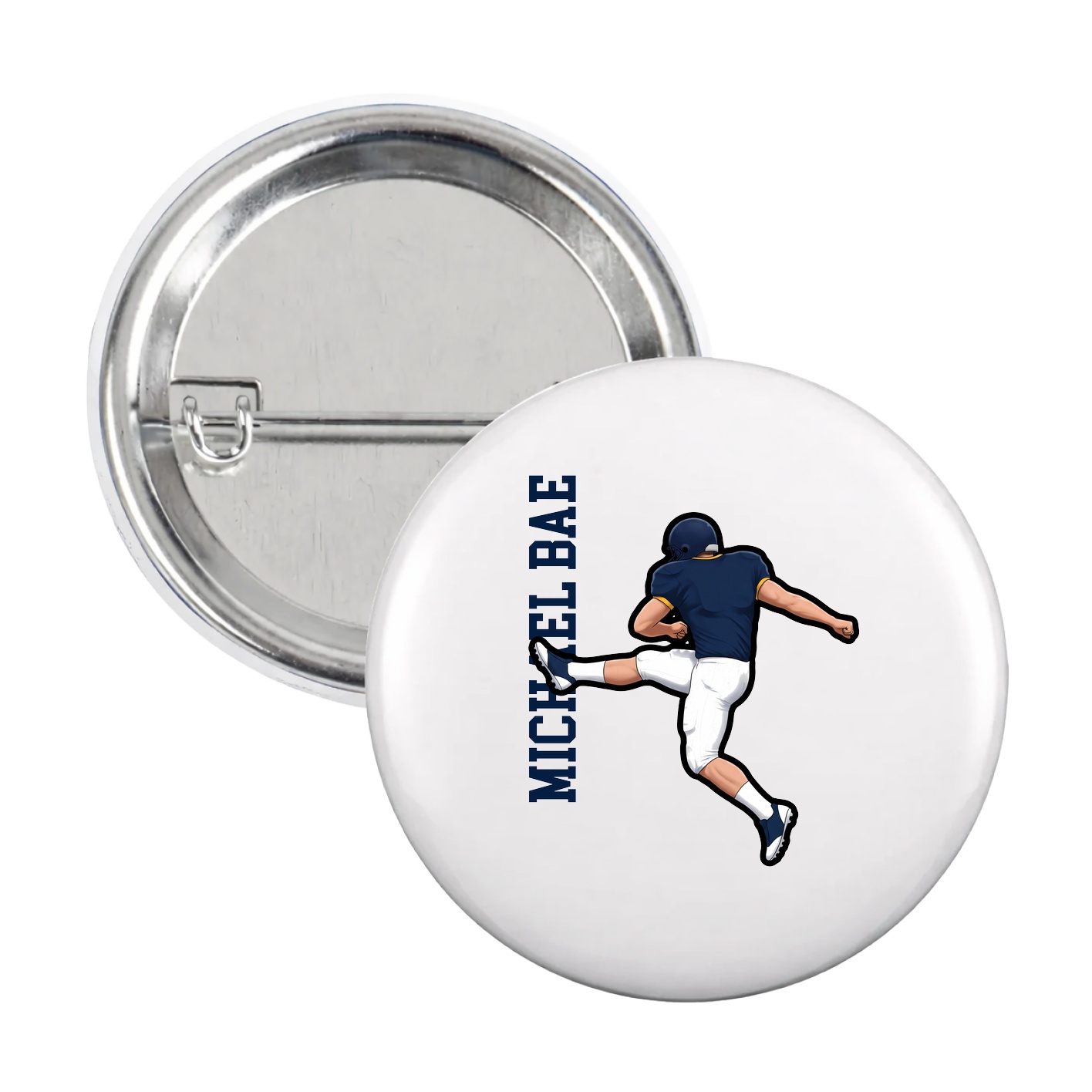 Game Day Button — Name Vertical in White