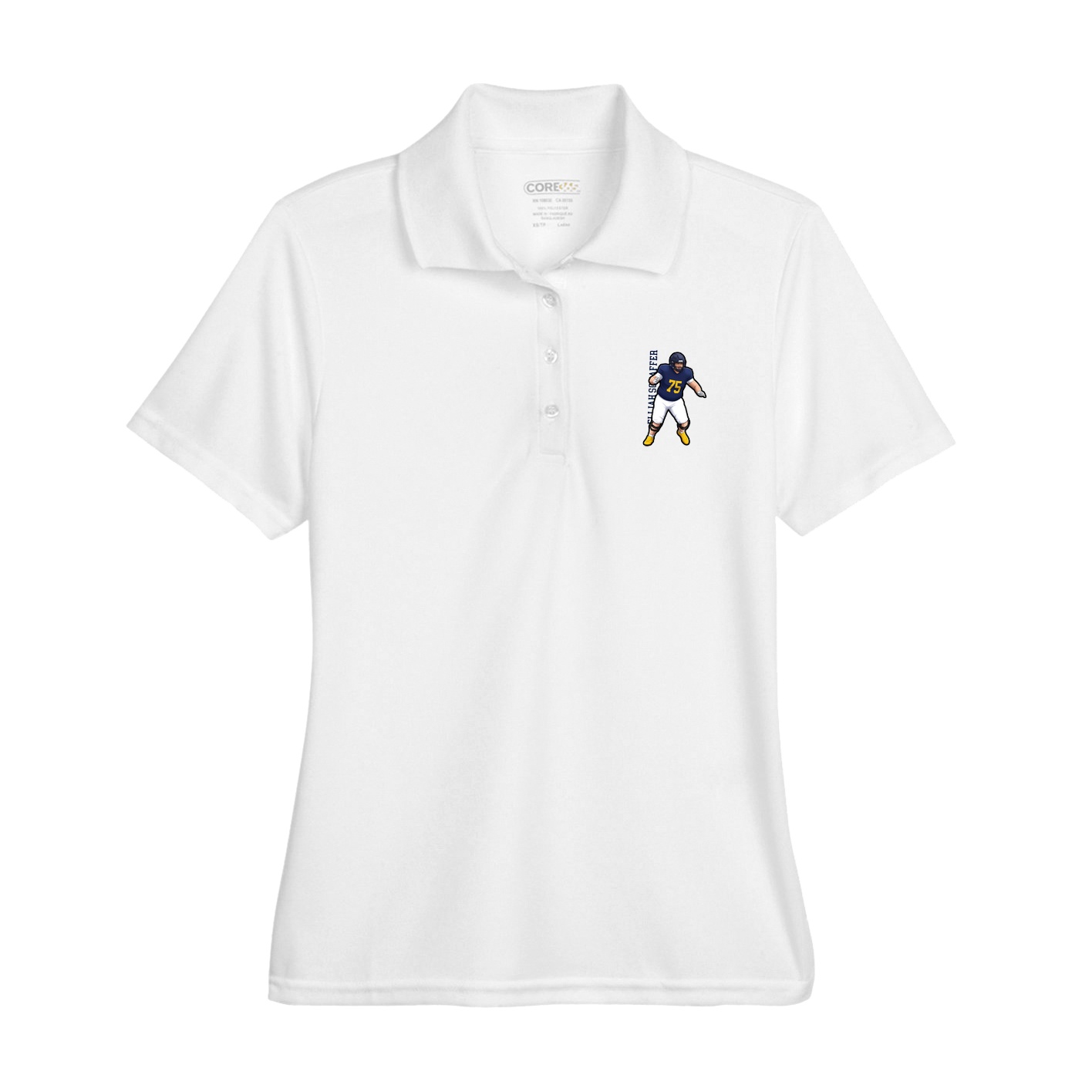Womens Performance Polo — Name Vertical in White