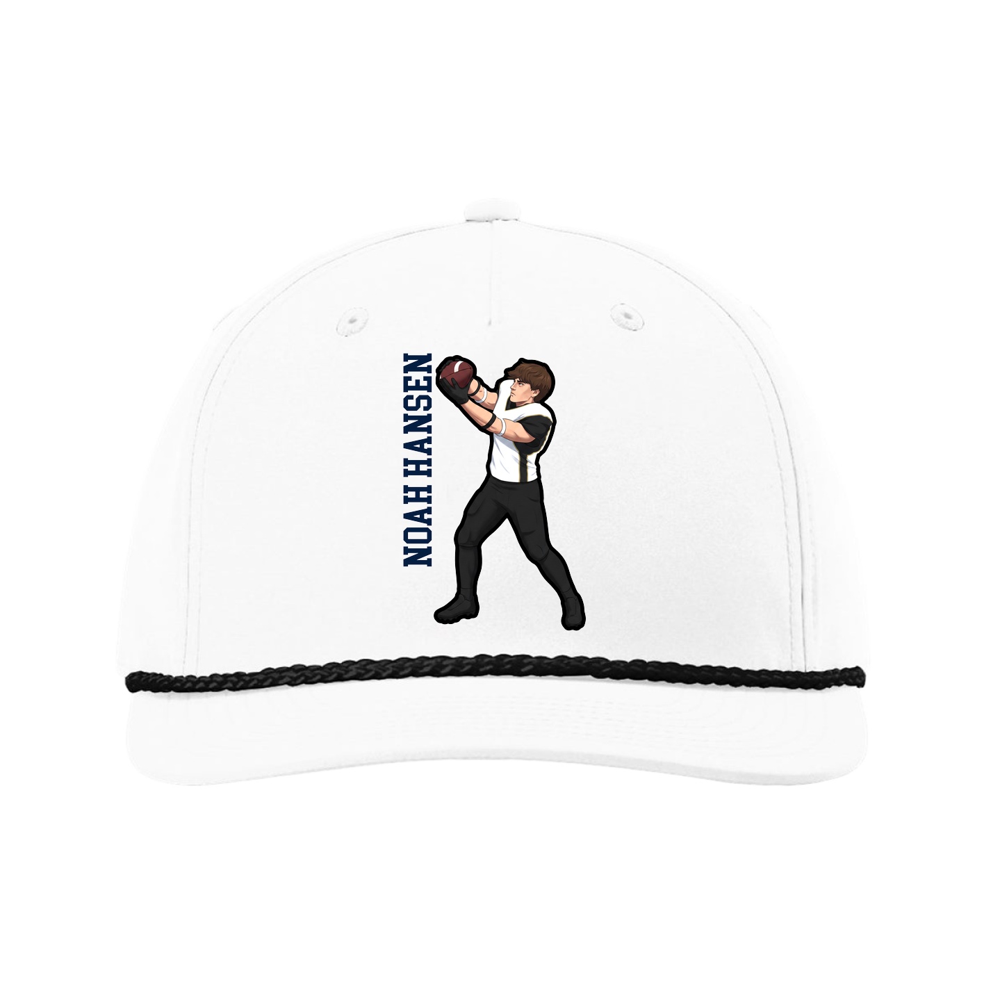 Five-Panel Classic Rope Cap — Name Vertical in White