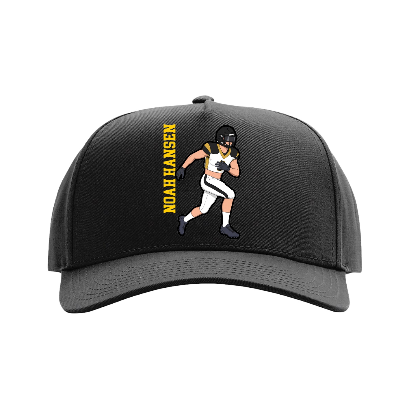 Full Fabric Five-Panel Champ Cap — Name Vertical in Black
