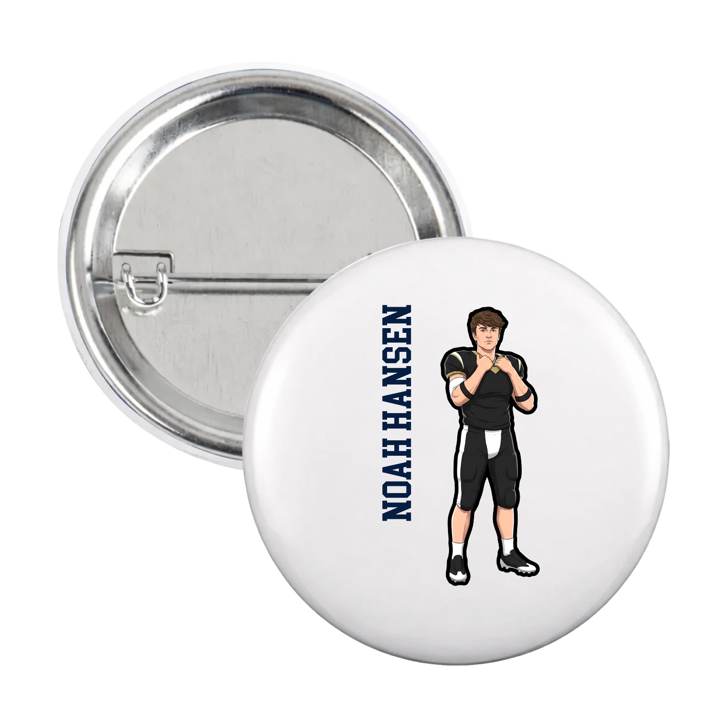 Game Day Button — Name Vertical in White