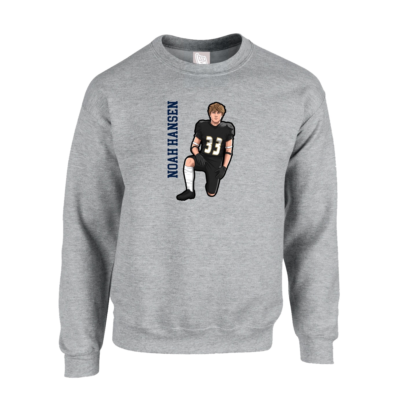 Fleece Crew — Name Vertical in Grey