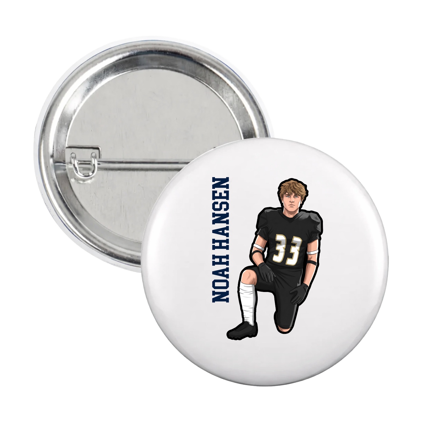 Game Day Button — Name Vertical in White