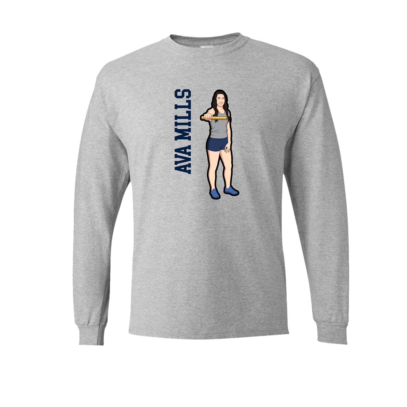 Long Sleeve Tee — Name Vertical in Grey