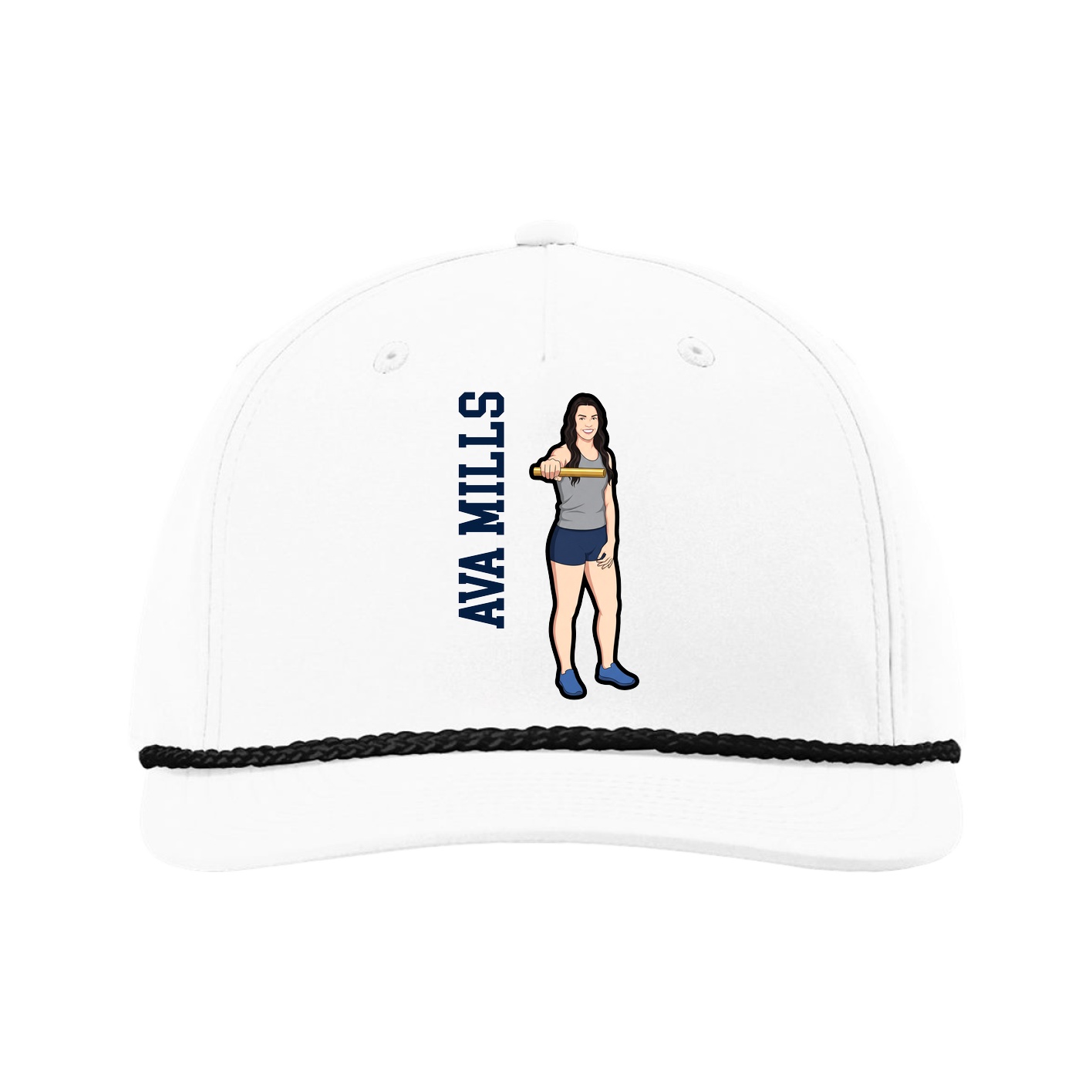 Five-Panel Classic Rope Cap — Name Vertical in White
