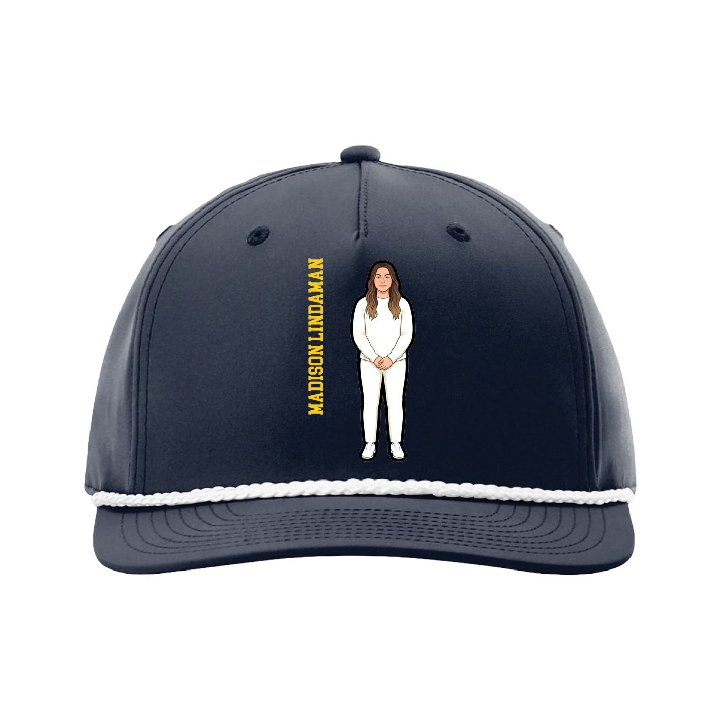Five-Panel Classic Rope Cap — Name Vertical in Navy
