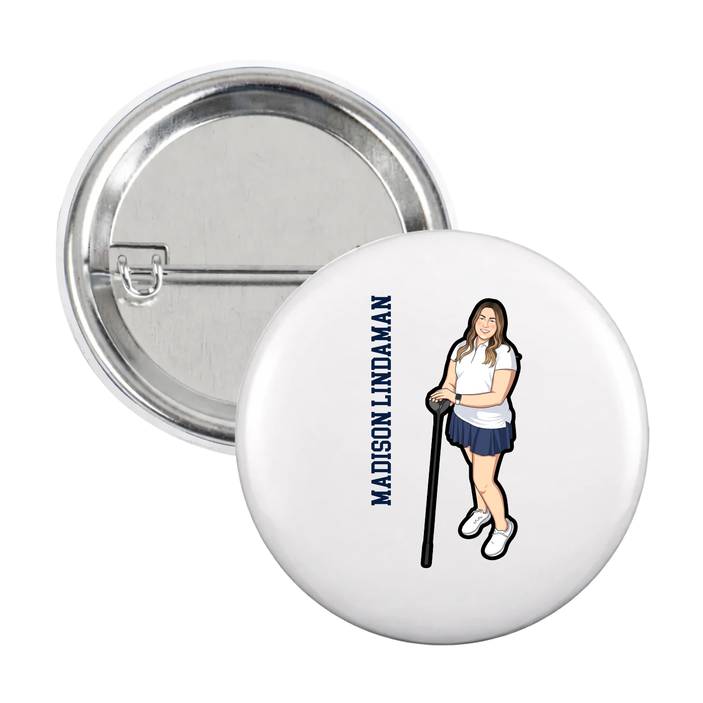 Game Day Button — Name Vertical in White