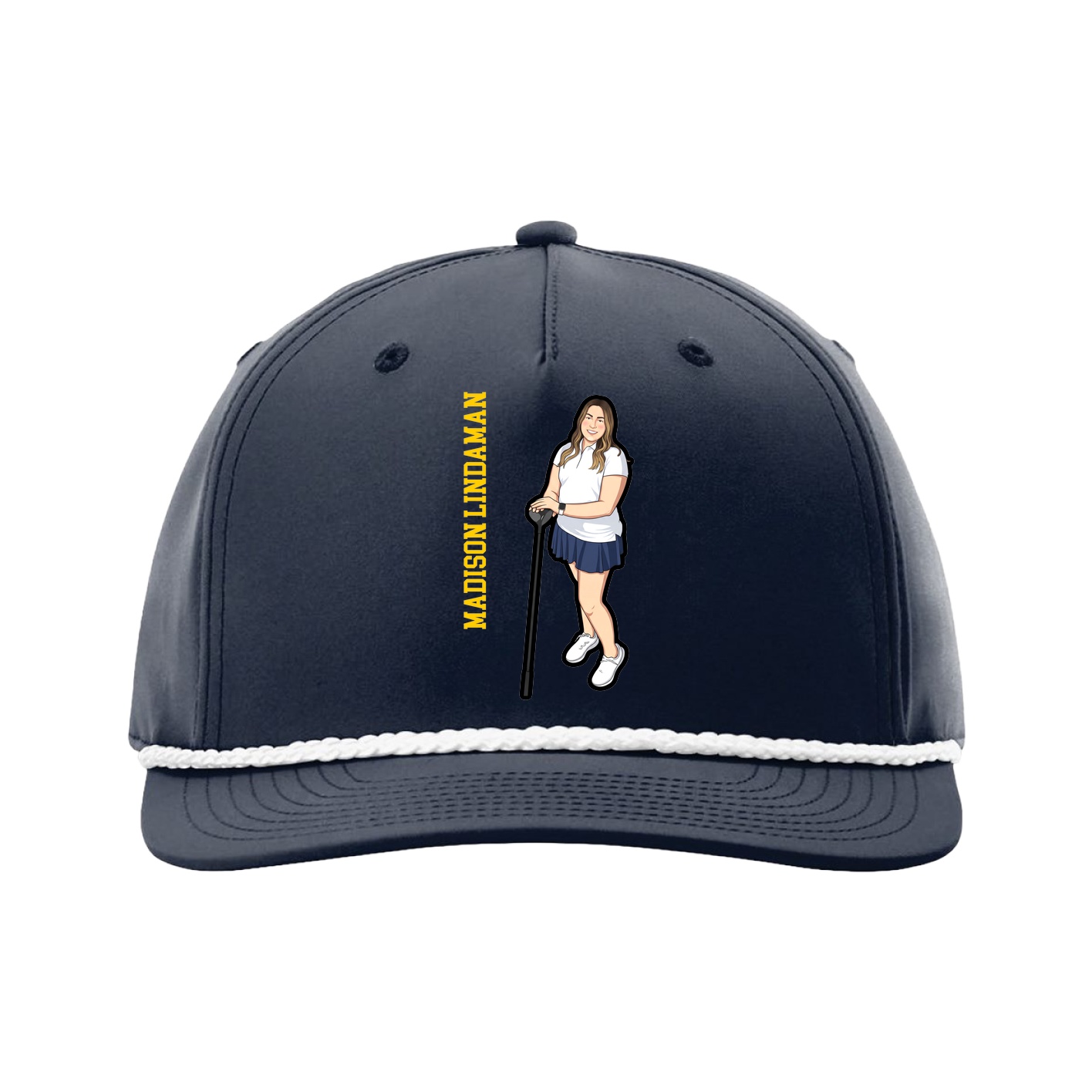 Five-Panel Classic Rope Cap — Name Vertical in Navy