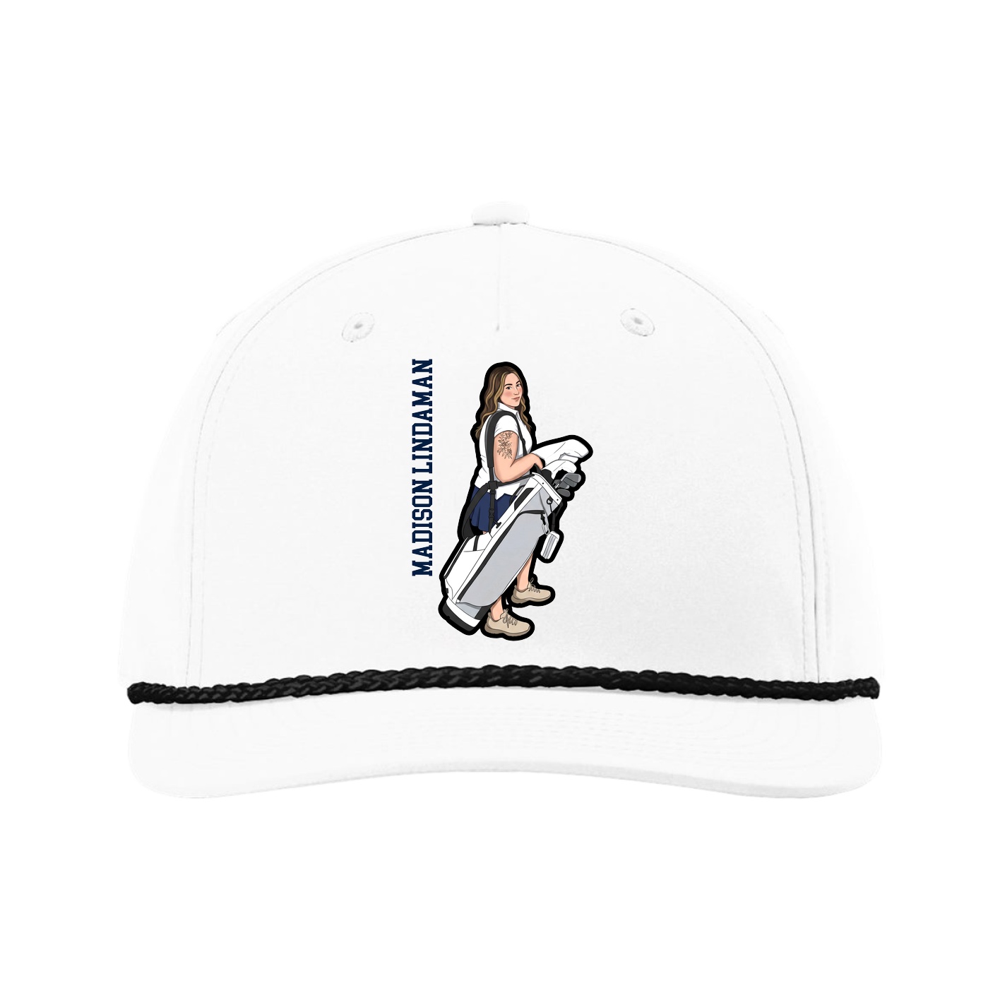 Five-Panel Classic Rope Cap — Name Vertical in White