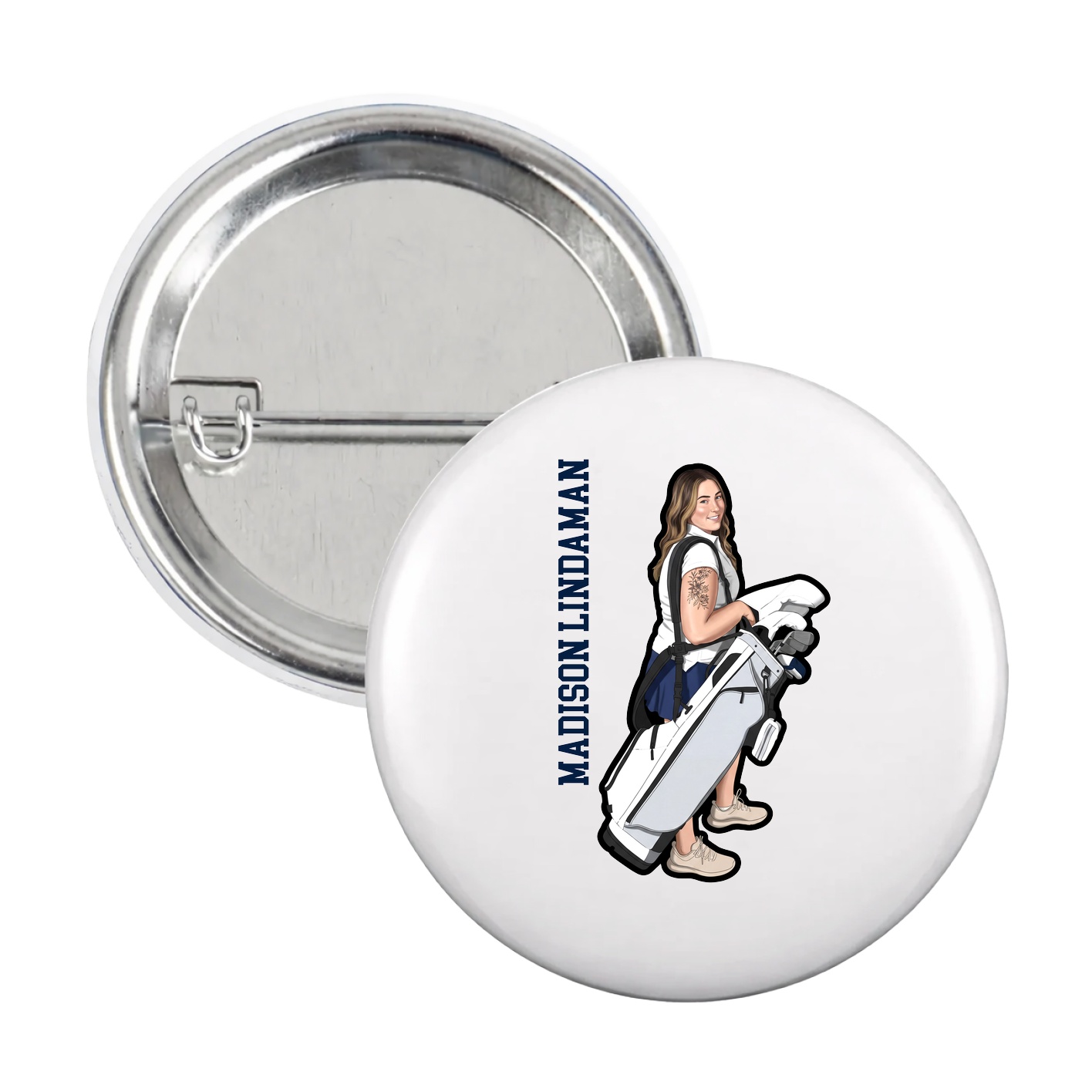 Game Day Button — Name Vertical in White