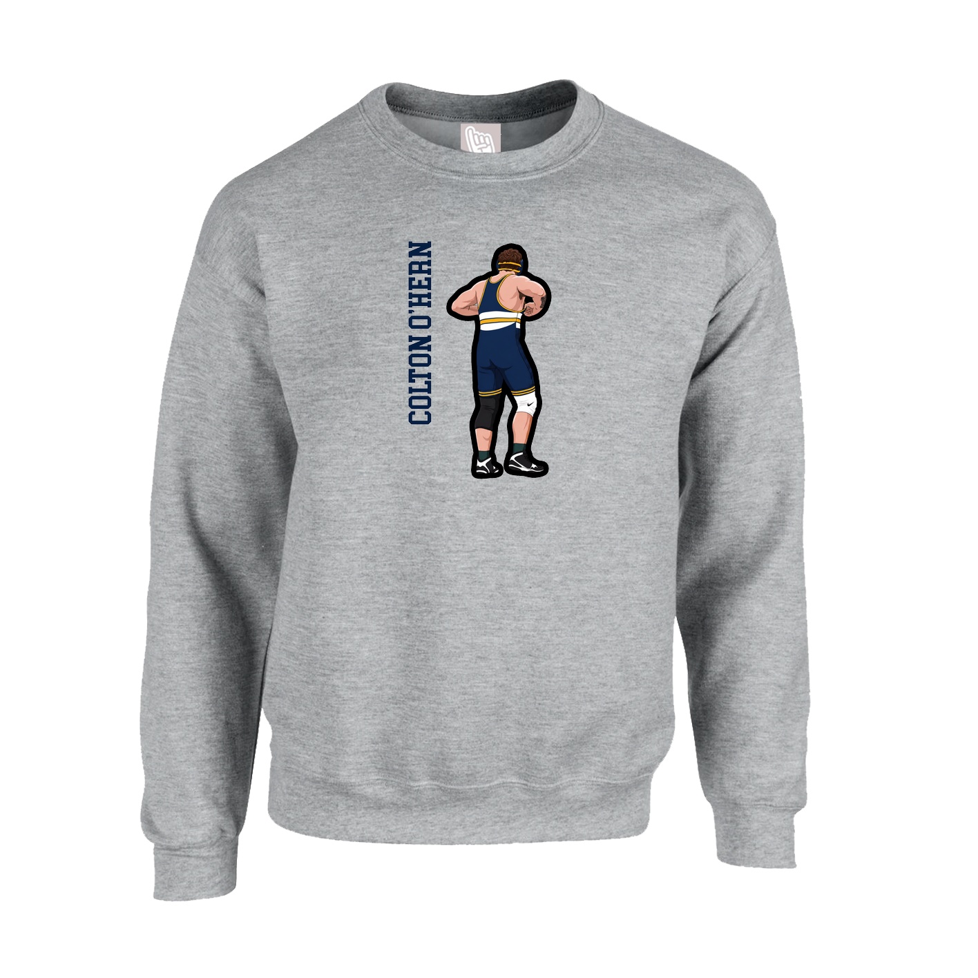 Fleece Crew — Name Vertical in Grey