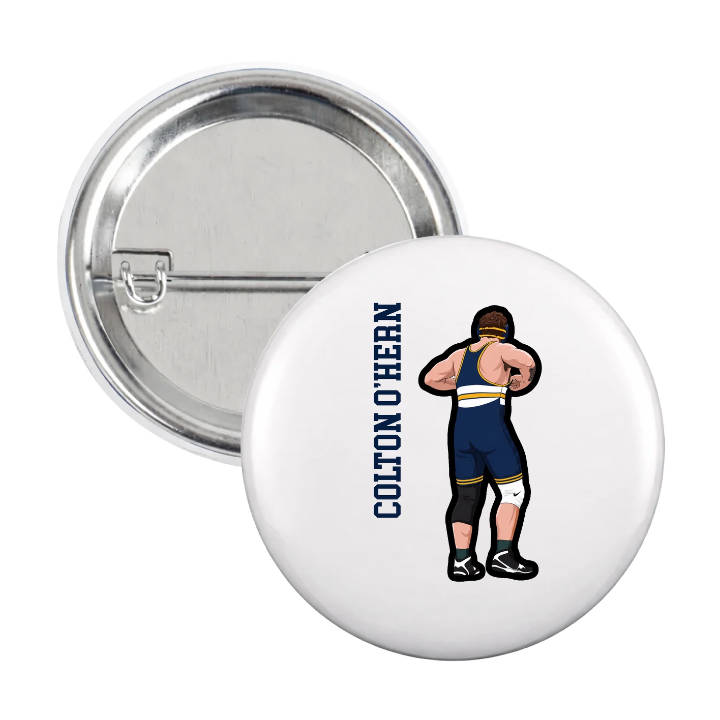 Game Day Button — Name Vertical in White